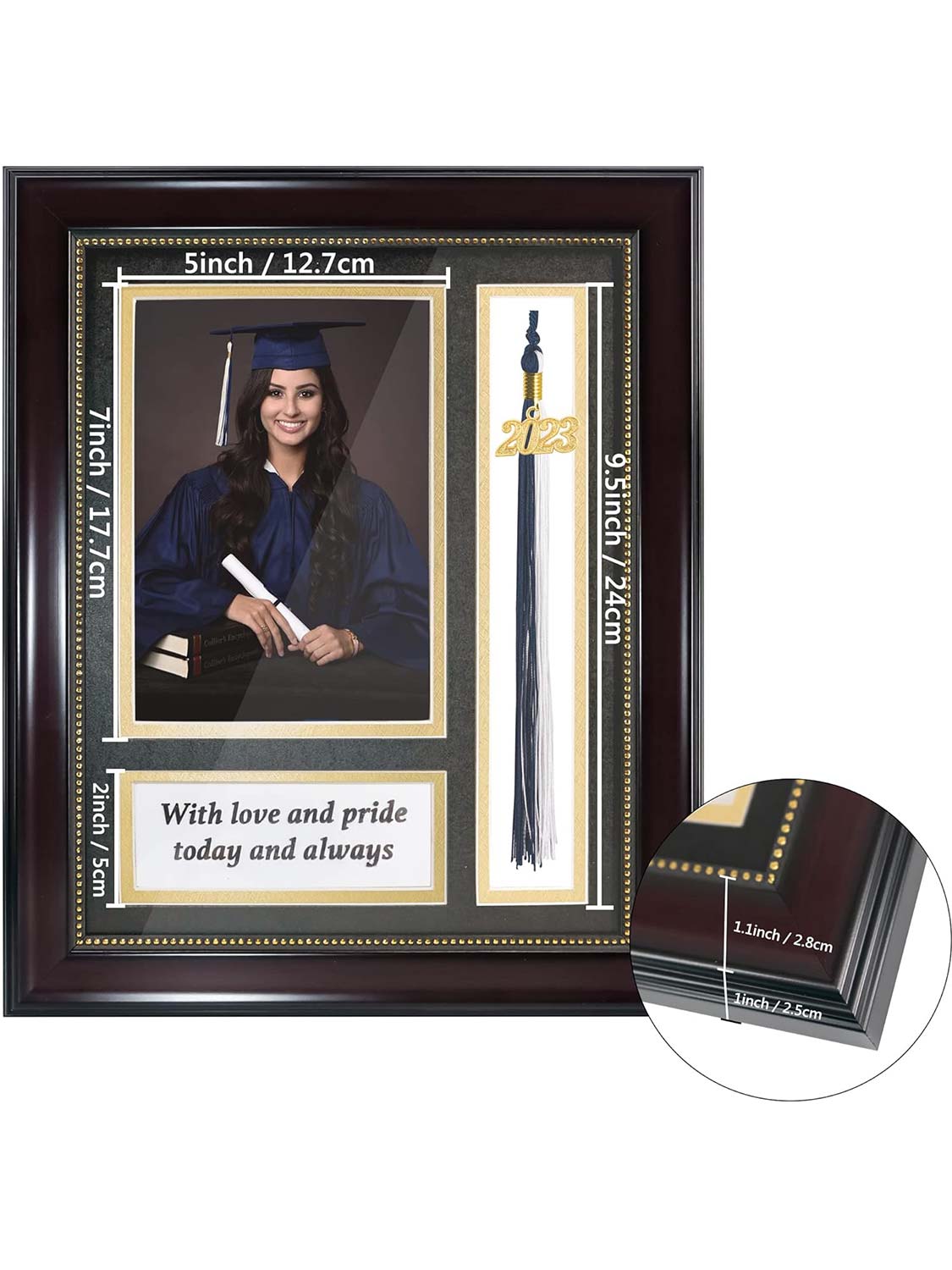 Mahogany Wooden Look Gold Trim with Tassel Holder Picture Frame - 3 Sizes Available