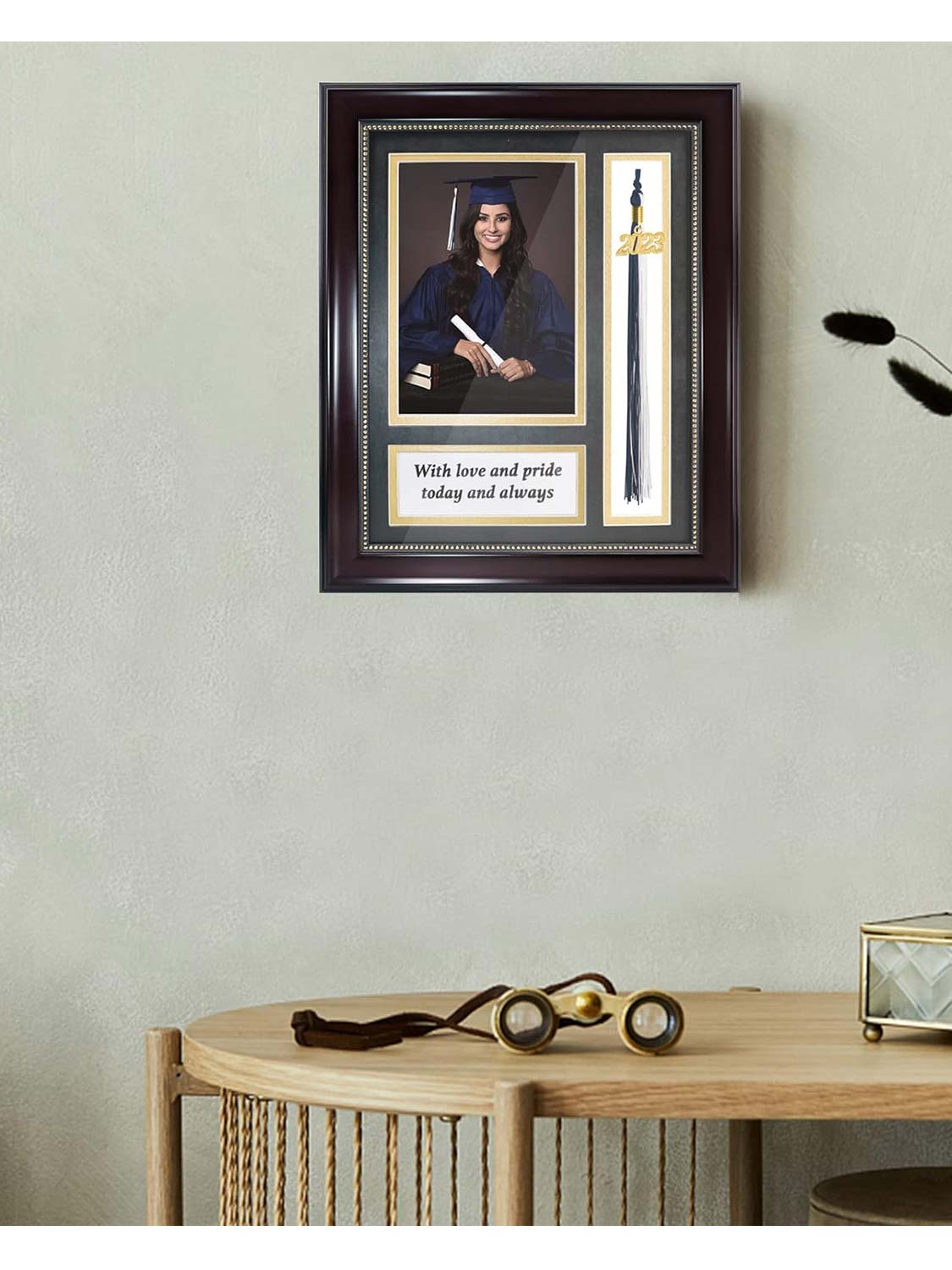 Mahogany Wooden Look Gold Trim with Tassel Holder Picture Frame - 3 Sizes Available