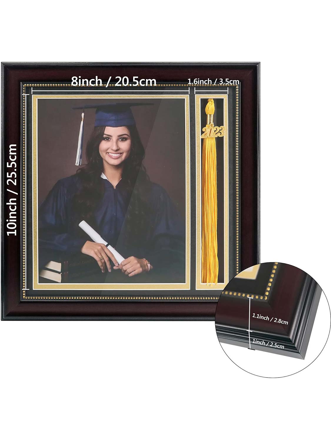 Mahogany Wooden Look Gold Trim with Tassel Holder Picture Frame - 3 Sizes Available