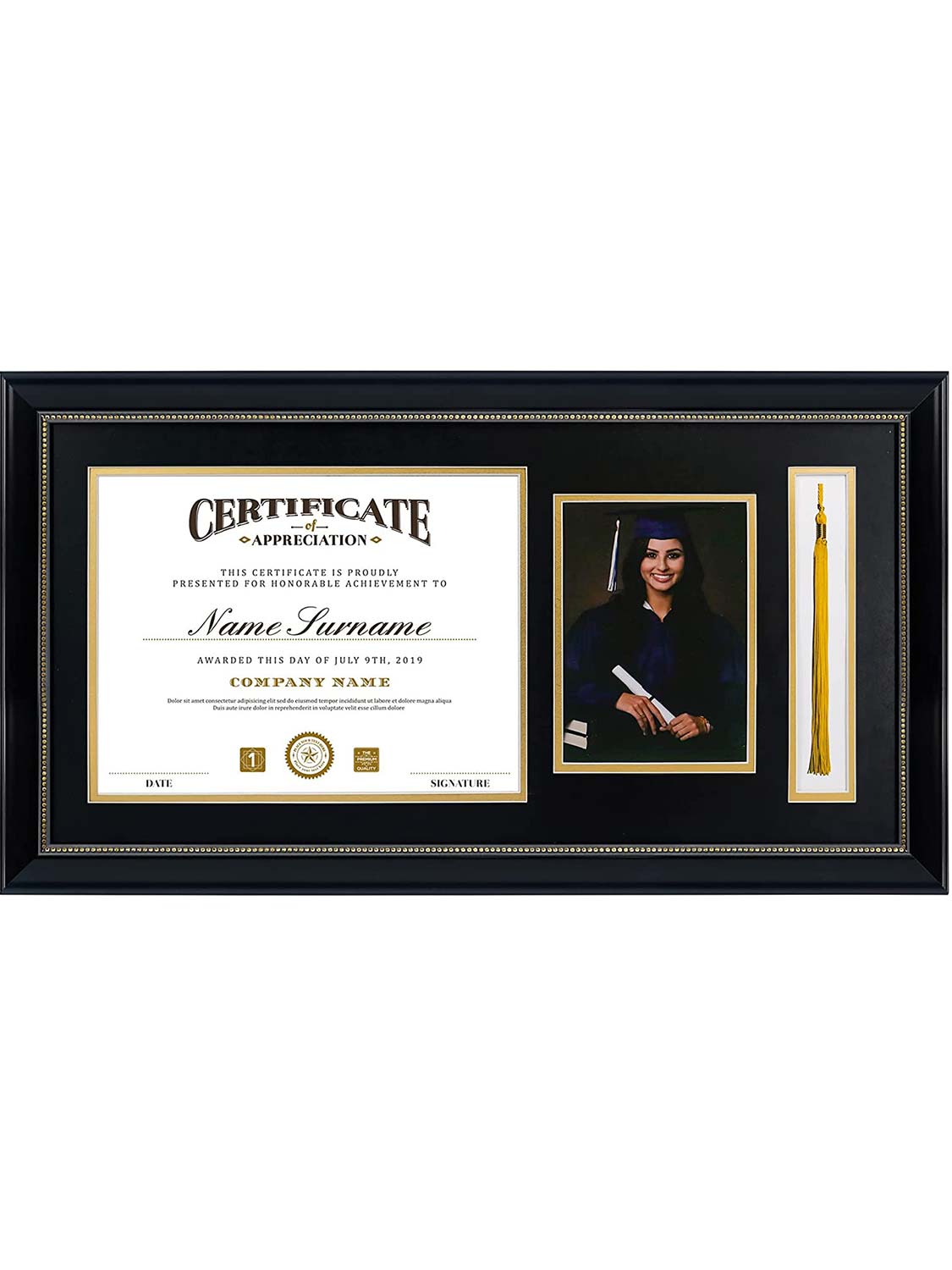 Black Academic Certificate Diploma Frames - Various Sizes & Mat Colors Available