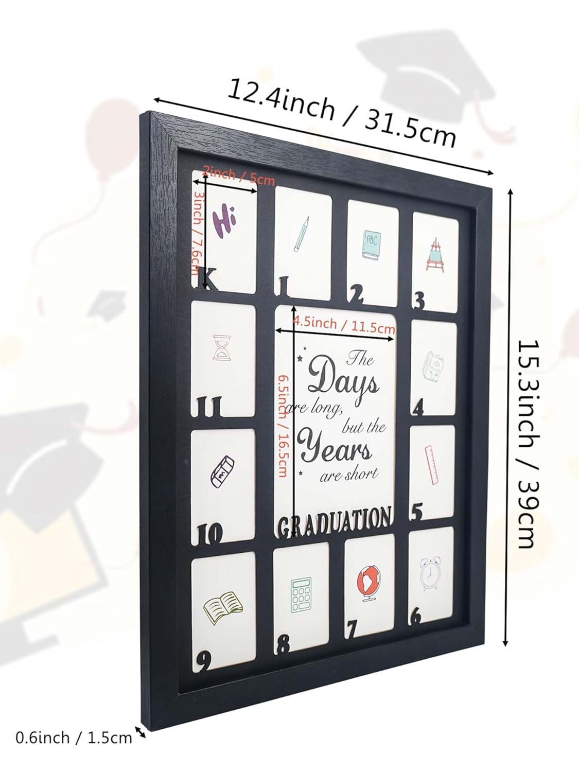 Black School Picture Frame for Pre-K to 12 Graduation Photo - 2 Sizes Available