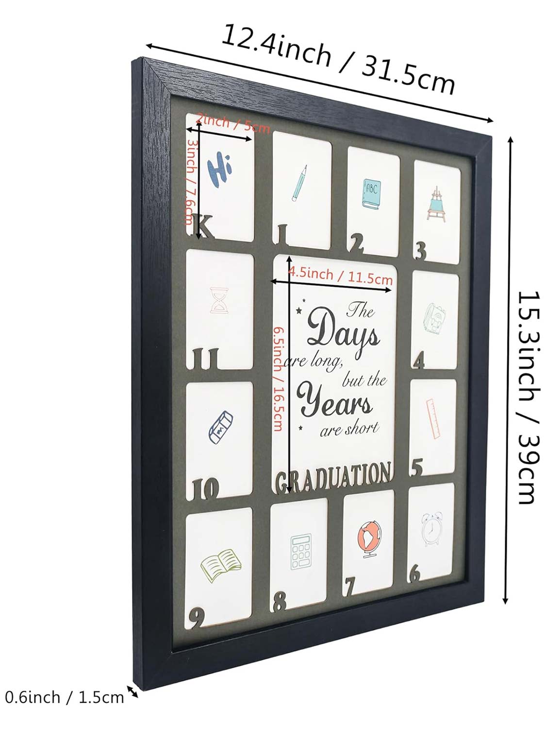 Black School Picture Frame for Pre-K to 12 Graduation Photo - Various Colors & Sizes Available