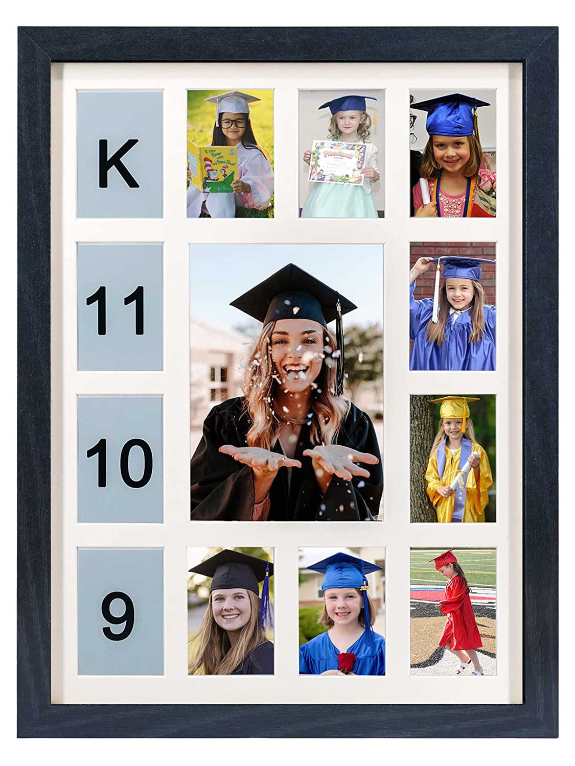 School Years K-12 Day Collage Wood with Double Mat Graduation Keepsake Photo Frames - 3 Colors Available