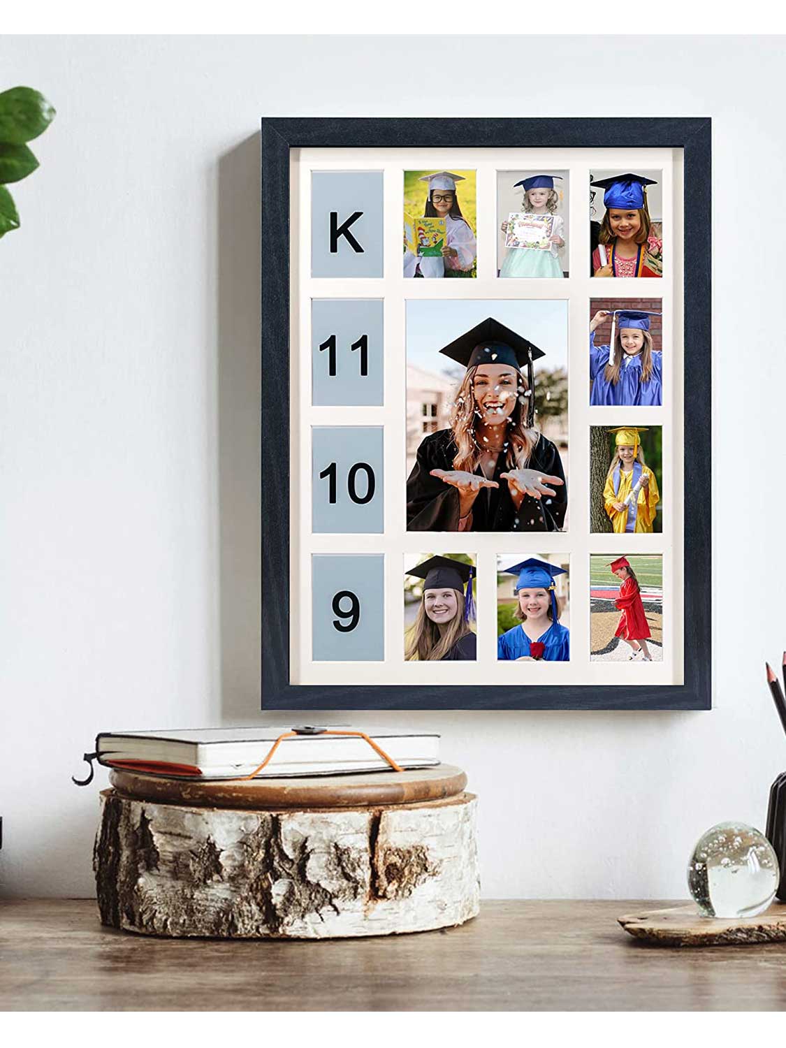 School Years K-12 Day Collage Wood with Double Mat Graduation Keepsake Photo Frames - 3 Colors Available