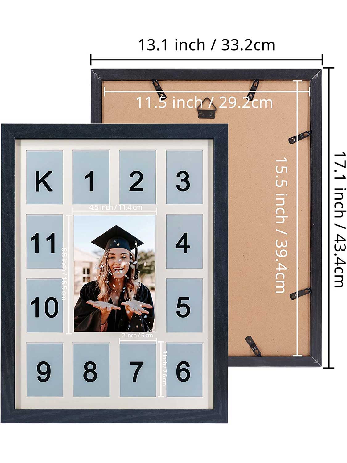 School Years K-12 Day Collage Wood with Double Mat Graduation Keepsake Photo Frames - 3 Colors Available