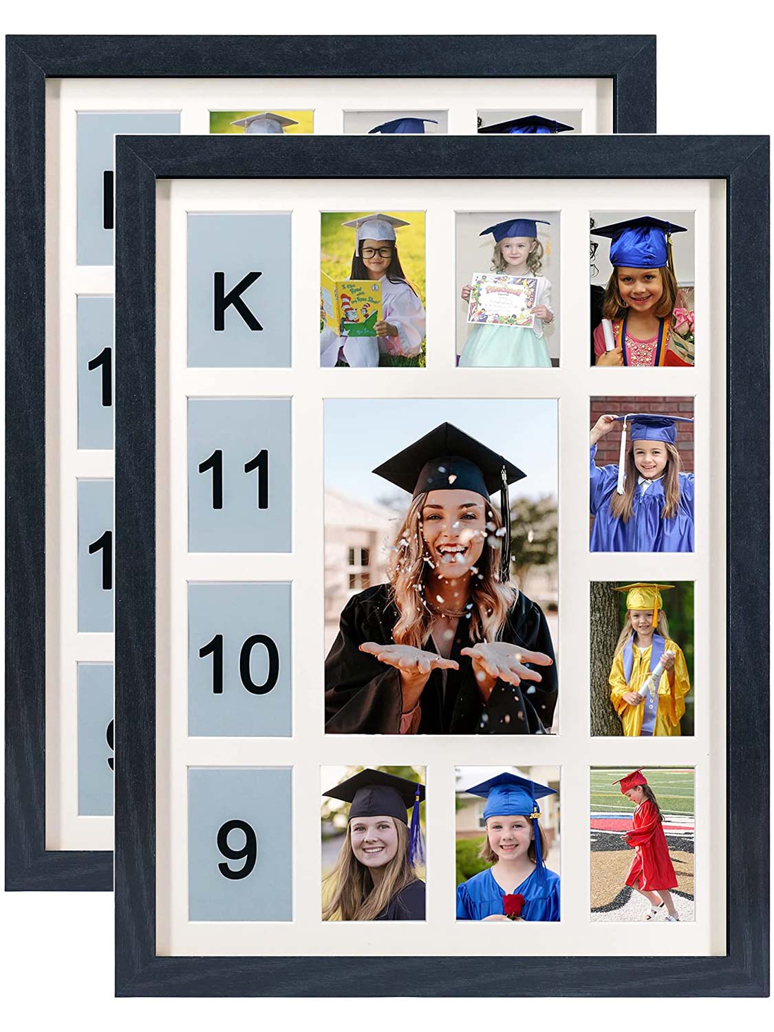 School Years K-12 Day Collage Wood with Double Mat Graduation Keepsake Photo Frames - 3 Colors Available