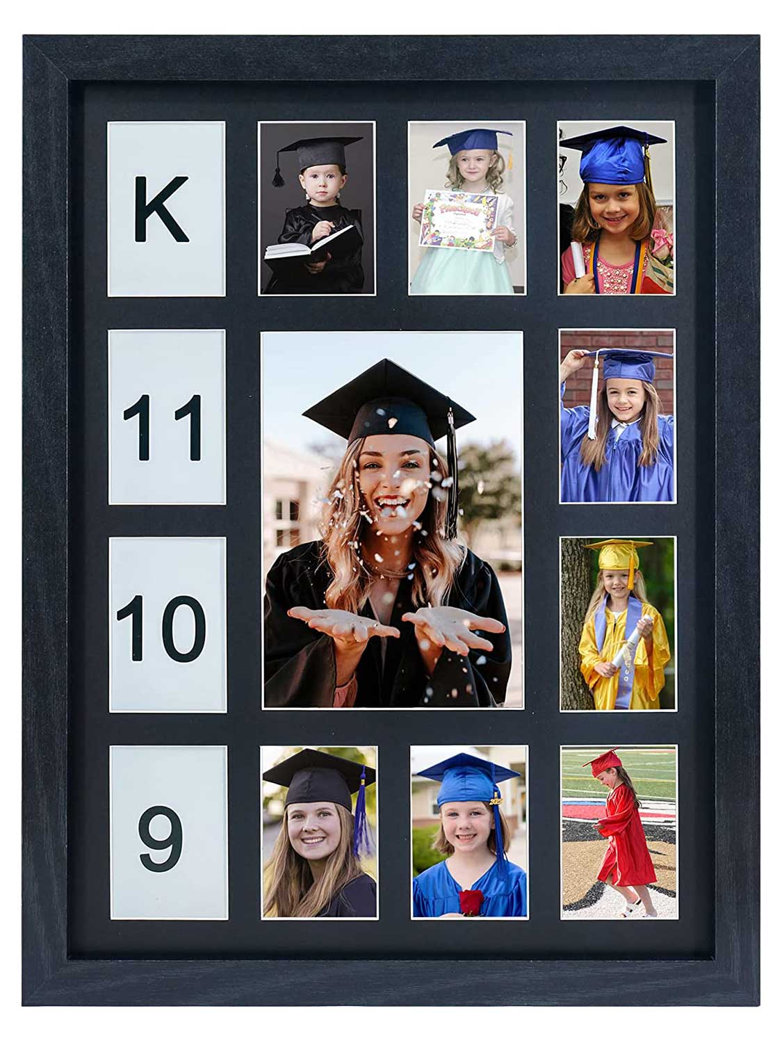 School Years K-12 Day Collage Wood with Double Mat Graduation Keepsake Photo Frames - 3 Colors Available