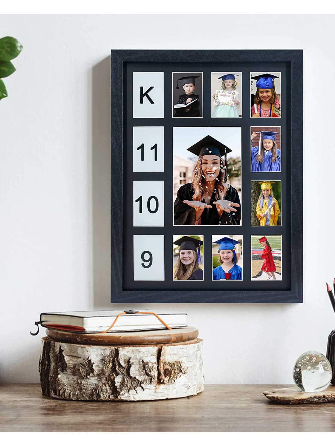 School Years K-12 Day Collage Wood with Double Mat Graduation Keepsake Photo Frames - 3 Colors Available