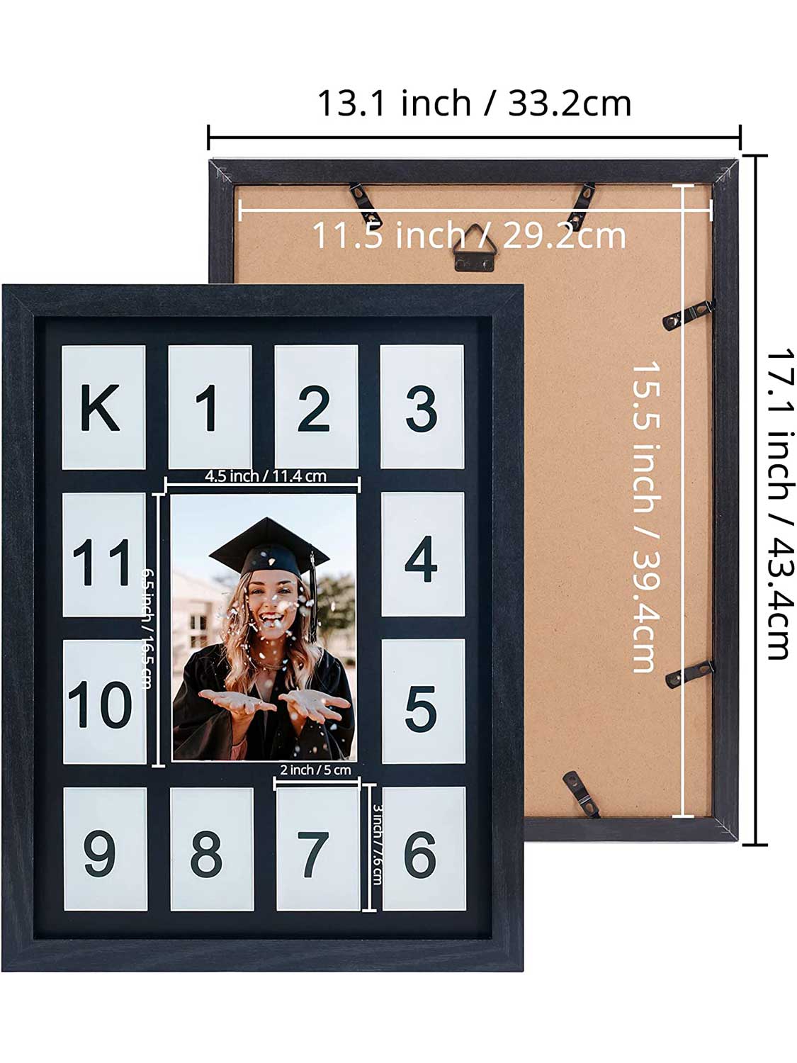 School Years K-12 Day Collage Wood with Double Mat Graduation Keepsake Photo Frames - 3 Colors Available