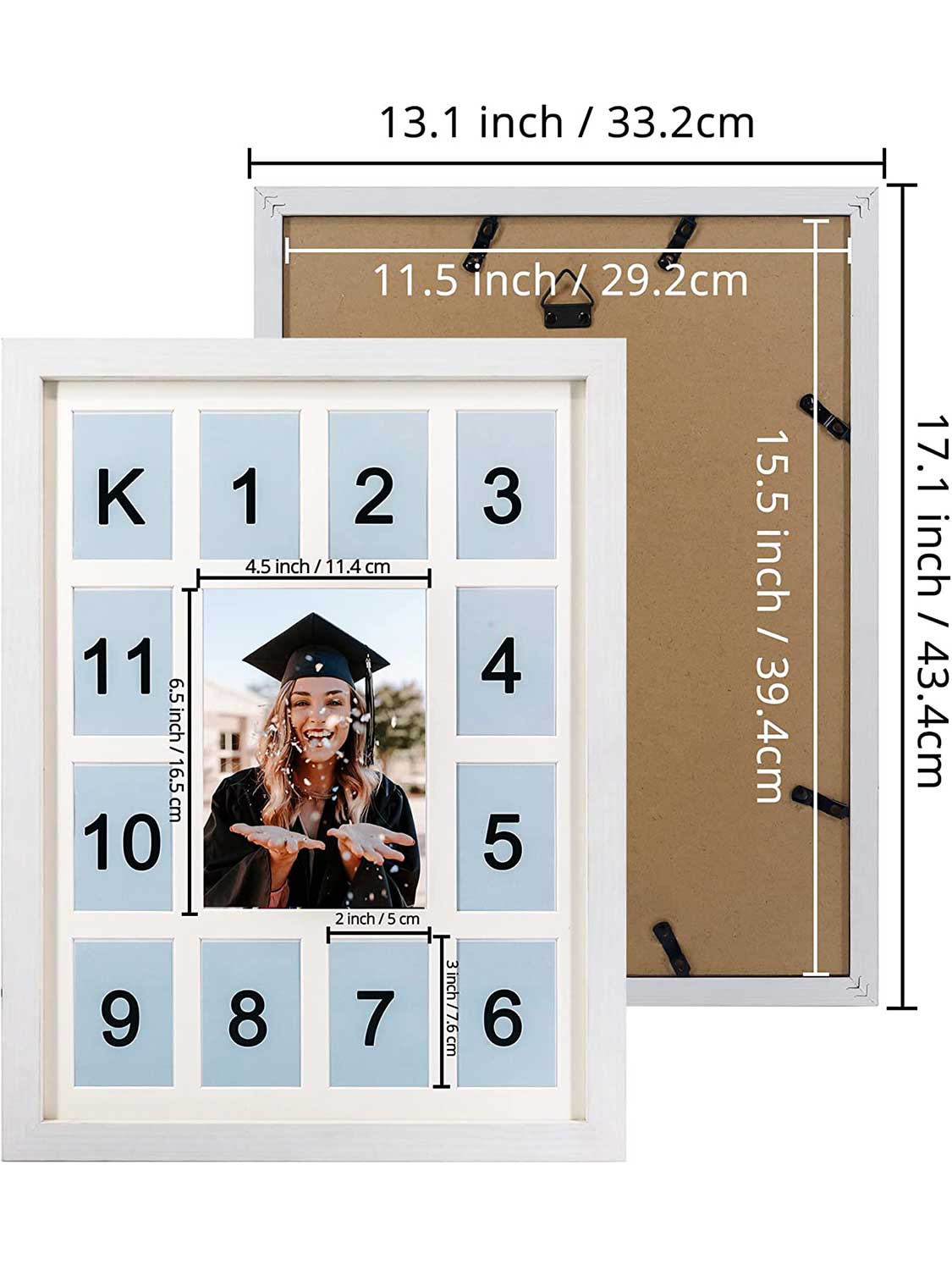 School Years K-12 Day Collage Wood with Double Mat Graduation Keepsake Photo Frames - 3 Colors Available