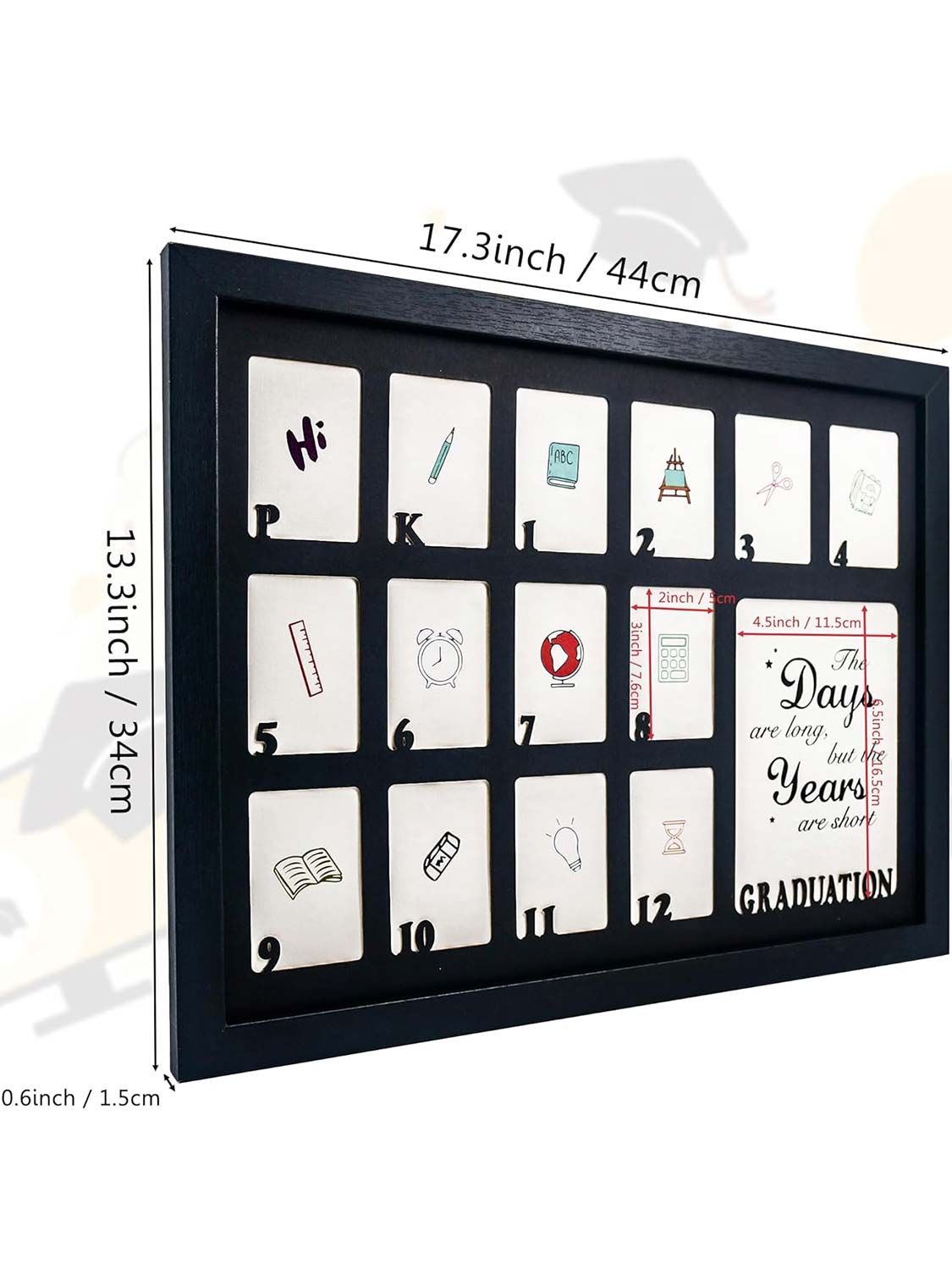 Black School Picture Frame for Pre-K to 12 Graduation Photo - 2 Sizes Available