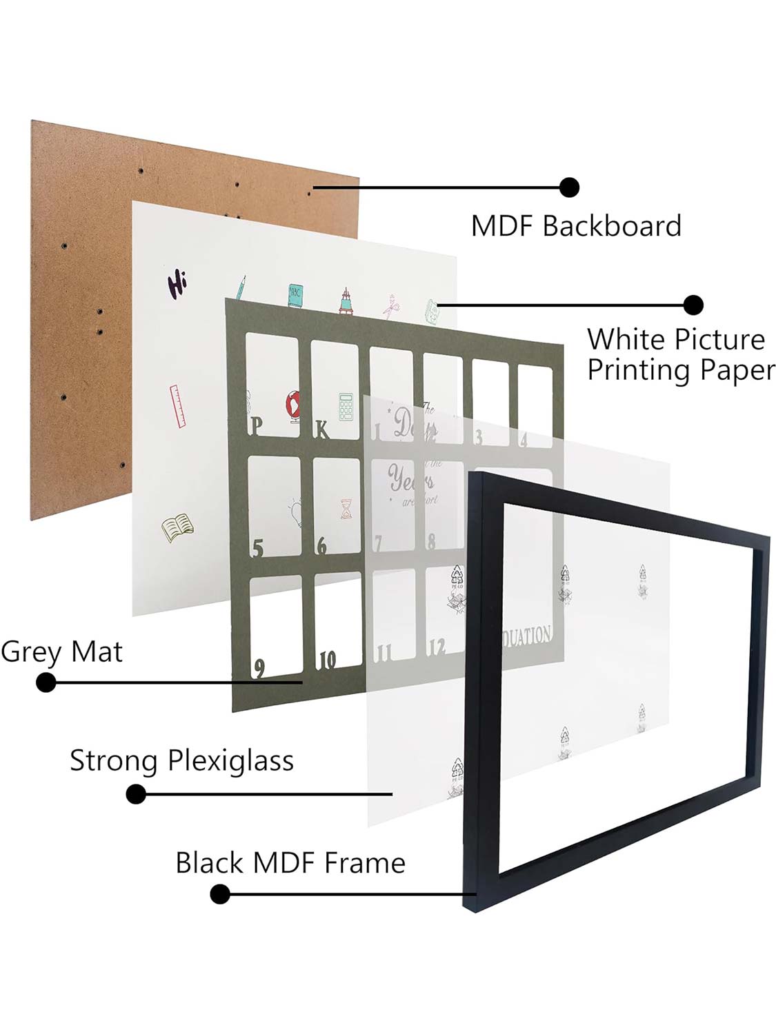Black School Picture Frame for Pre-K to 12 Graduation Photo - Various Colors & Sizes Available