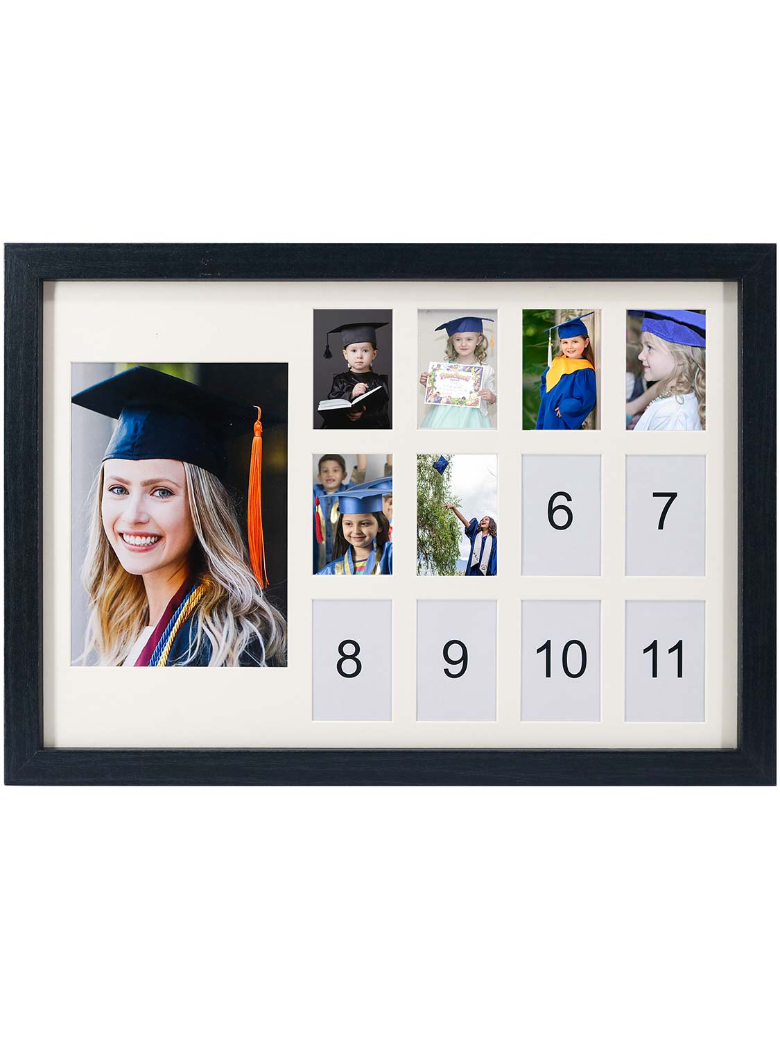 School Years K-12 Day Collage Wood with White Mat Graduation Keepsake Horizontal Photo Frames - 2 Colors Available