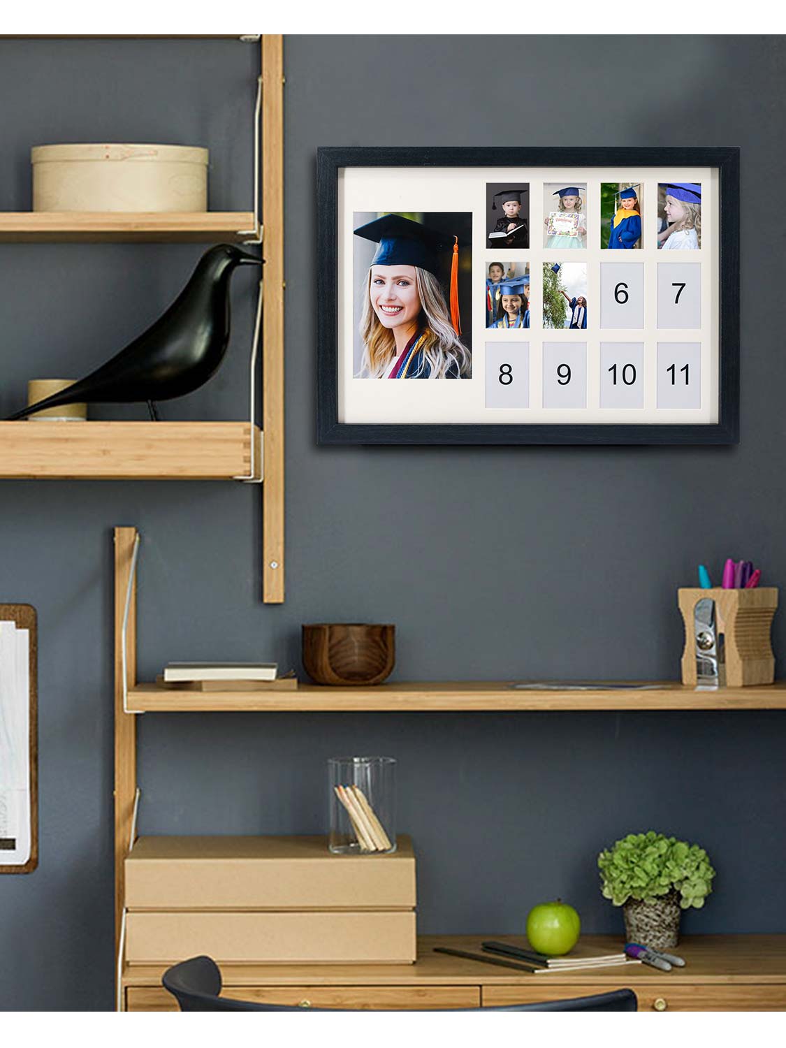 School Years K-12 Day Collage Wood with White Mat Graduation Keepsake Horizontal Photo Frames - 2 Colors Available