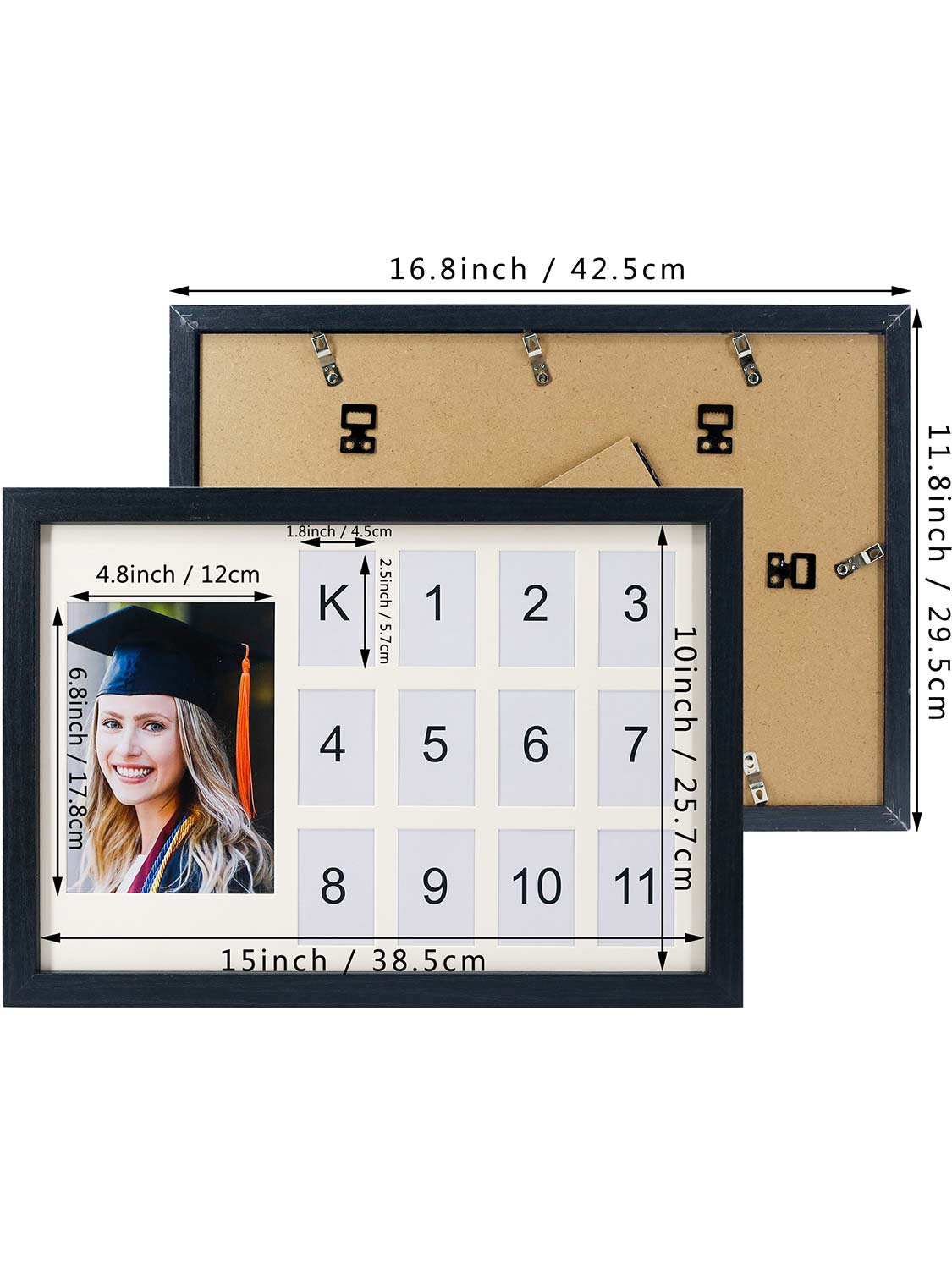 School Years K-12 Day Collage Wood with White Mat Graduation Keepsake Horizontal Photo Frames - 2 Colors Available