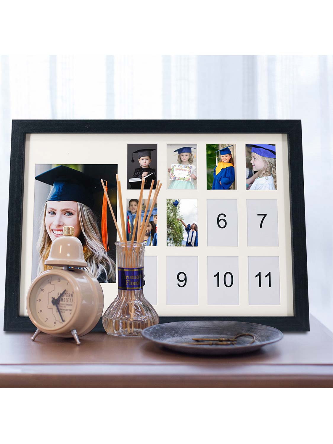 School Years K-12 Day Collage Wood with White Mat Graduation Keepsake Horizontal Photo Frames - 2 Colors Available