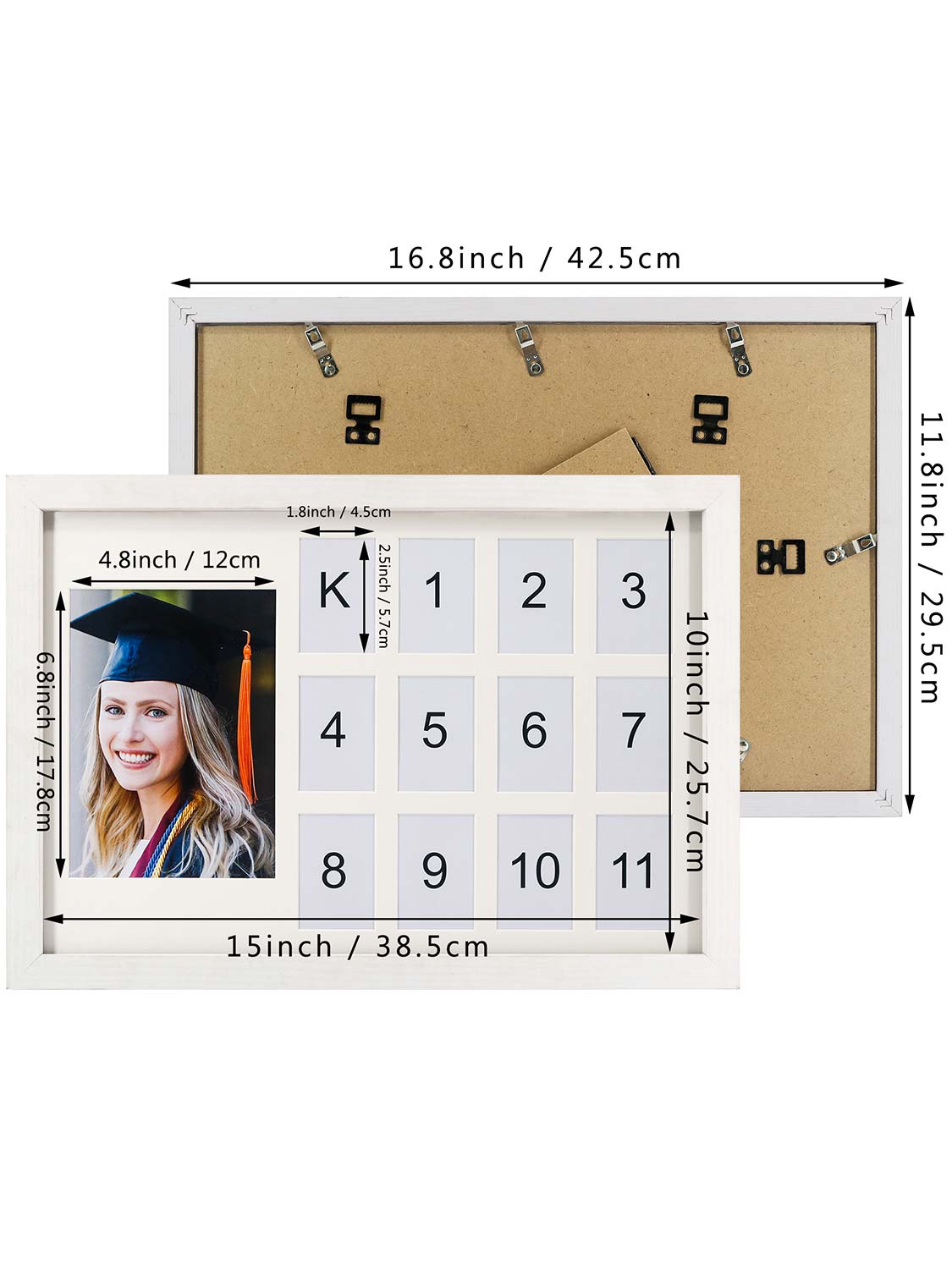 School Years K-12 Day Collage Wood with White Mat Graduation Keepsake Horizontal Photo Frames - 2 Colors Available