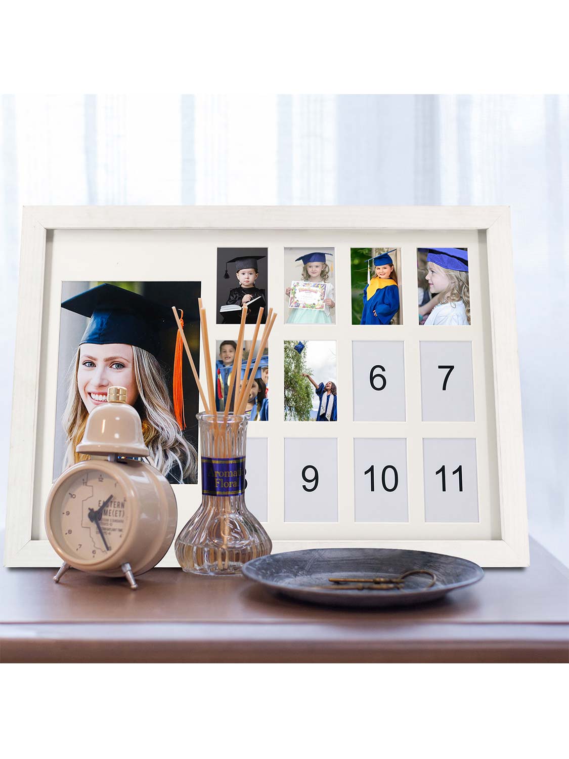 School Years K-12 Day Collage Wood with White Mat Graduation Keepsake Horizontal Photo Frames - 2 Colors Available