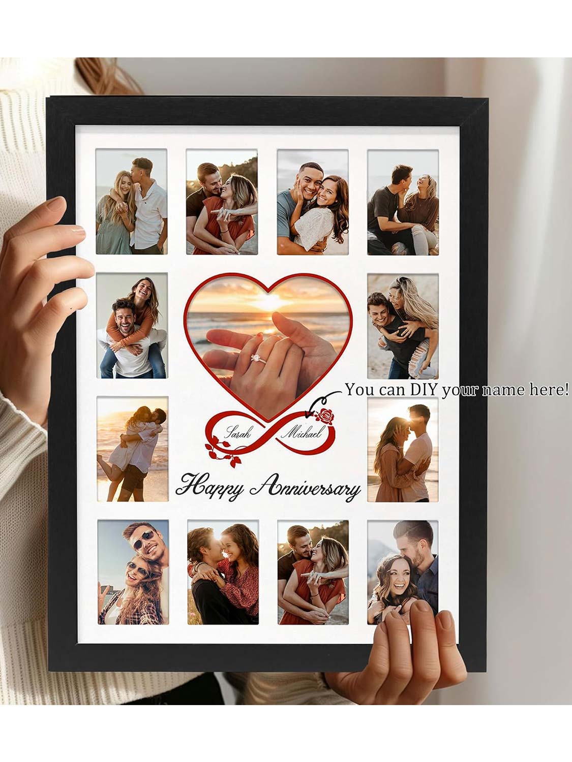 12 x 16 Anniversary Picture Frame Displays 13 Pictures DIY Names - 2 Colors Available