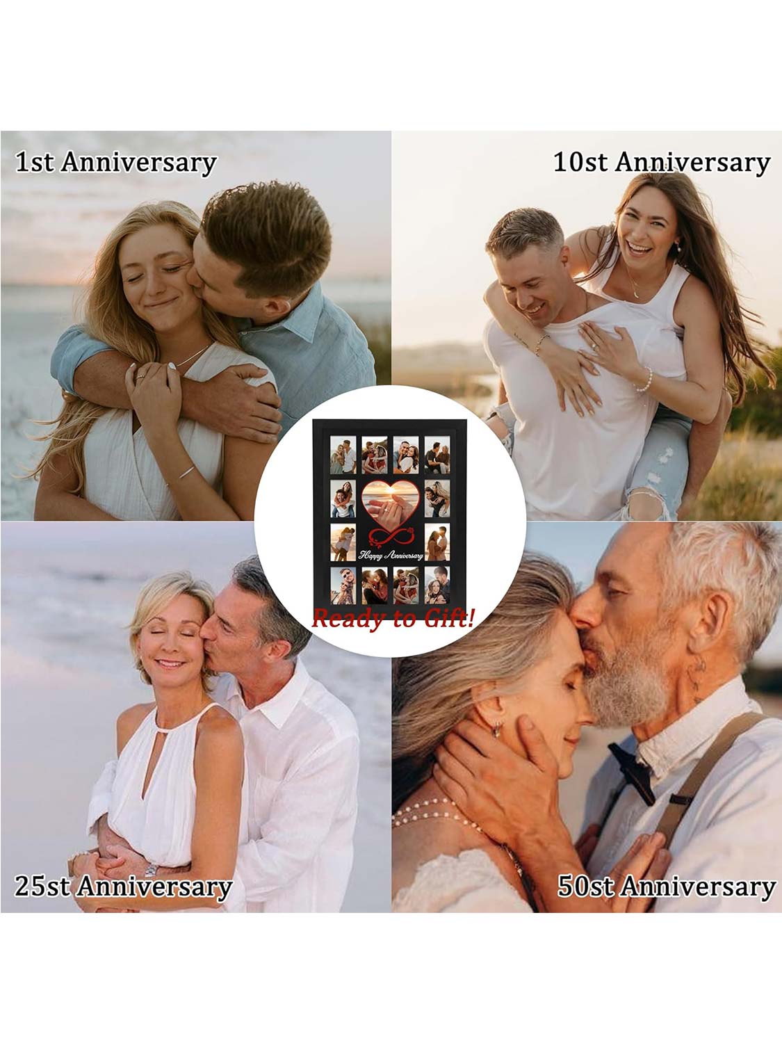 12 x 16 Anniversary Picture Frame Displays 13 Pictures DIY Names - 2 Colors Available