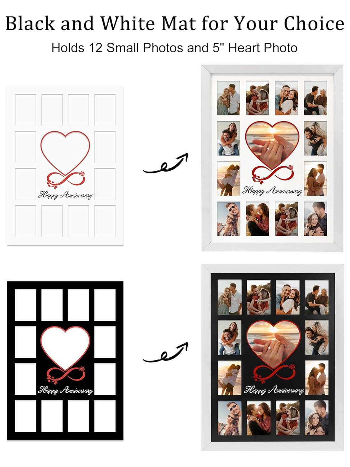 12 x 16 Anniversary Picture Frame Displays 13 Pictures DIY Names - 2 Colors Available