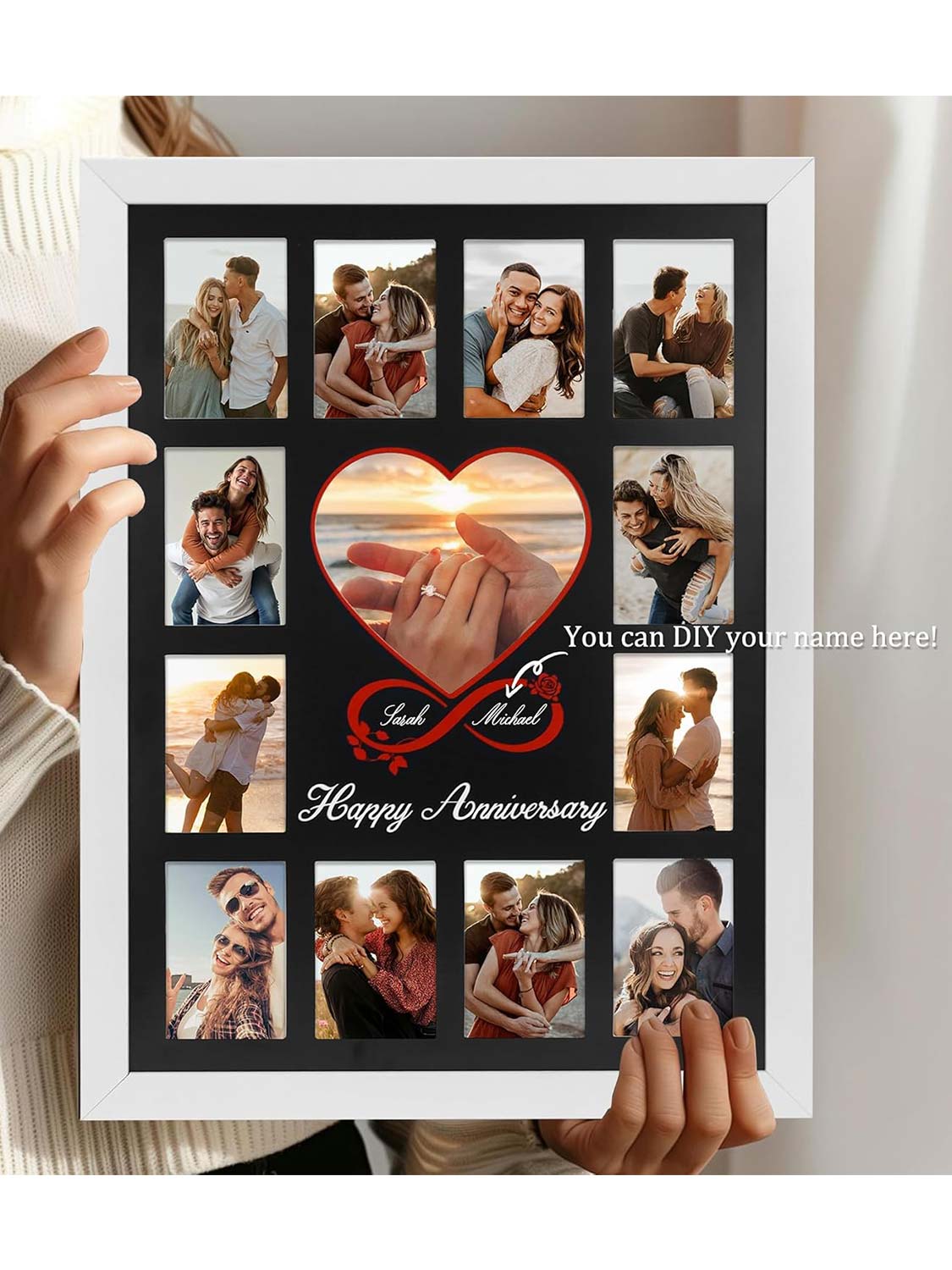 12 x 16 Anniversary Picture Frame Displays 13 Pictures DIY Names - 2 Colors Available