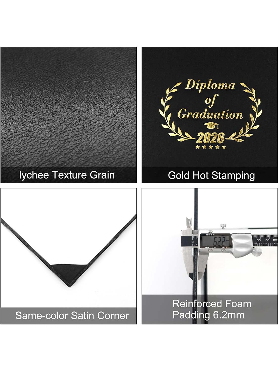 Class of 2026 Genuine Lychee Faux Leather Diploma Cover 8.5x11 - 2 Colors Available