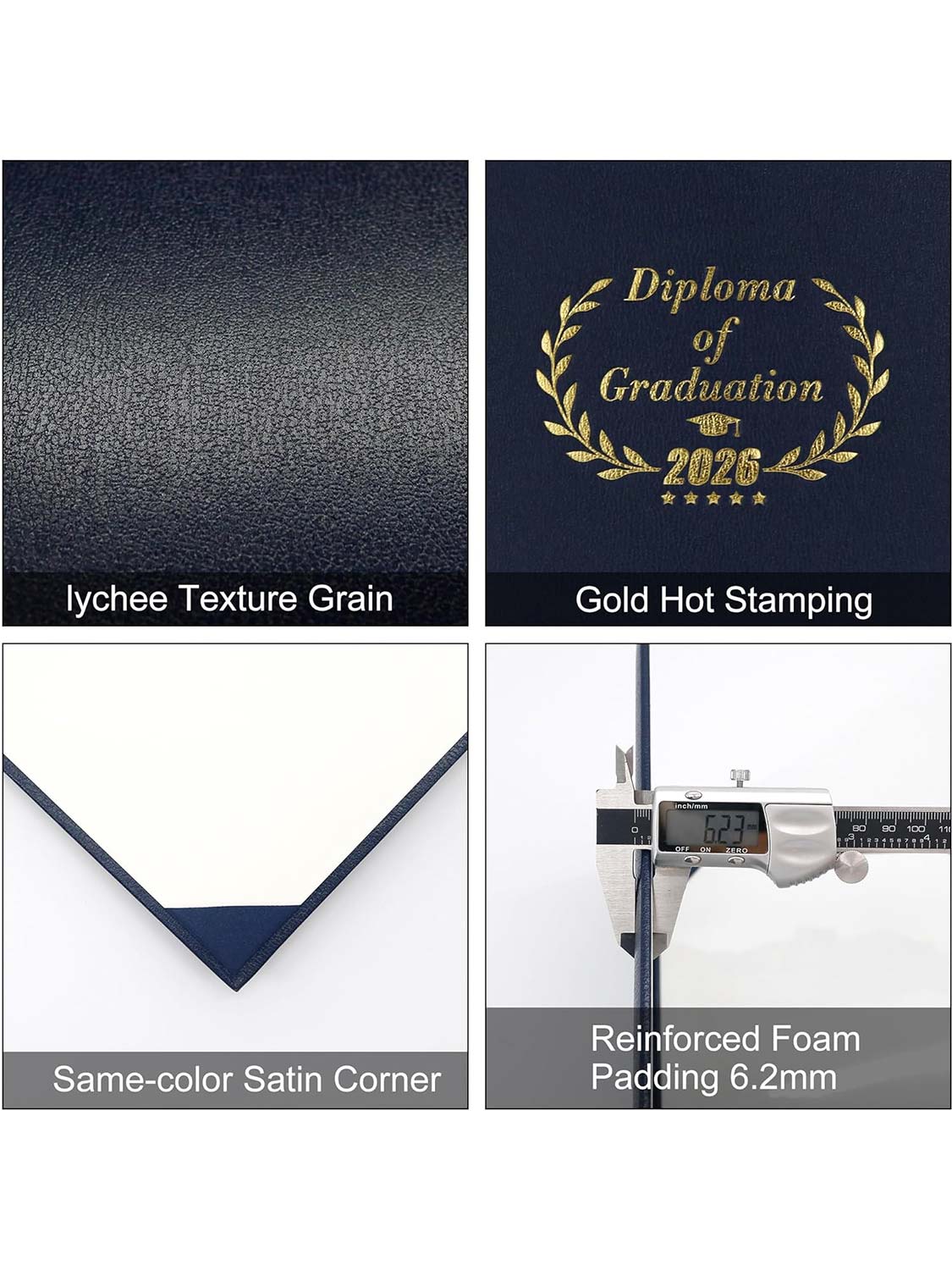 Class of 2026 Genuine Lychee Faux Leather Diploma Cover 8.5x11 - 2 Colors Available
