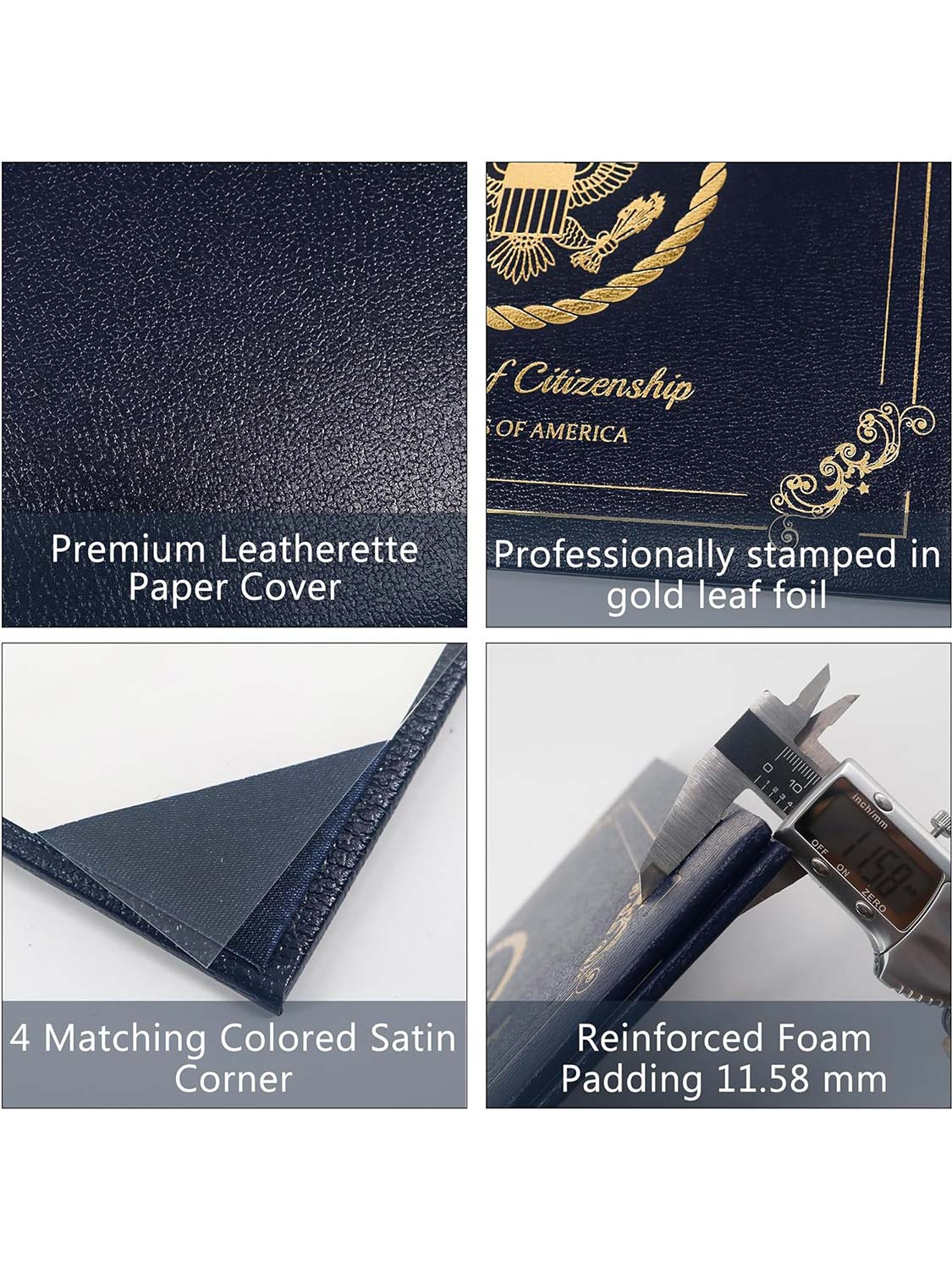 US Citizenship Certificate Holder Naturalization Textured Faux Leather Panoramic Certificate Cover