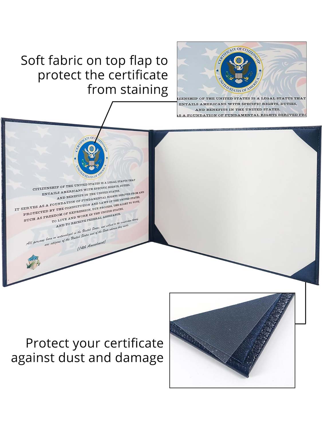 US Citizenship Certificate Holder Naturalization Textured Faux Leather Panoramic Certificate Cover