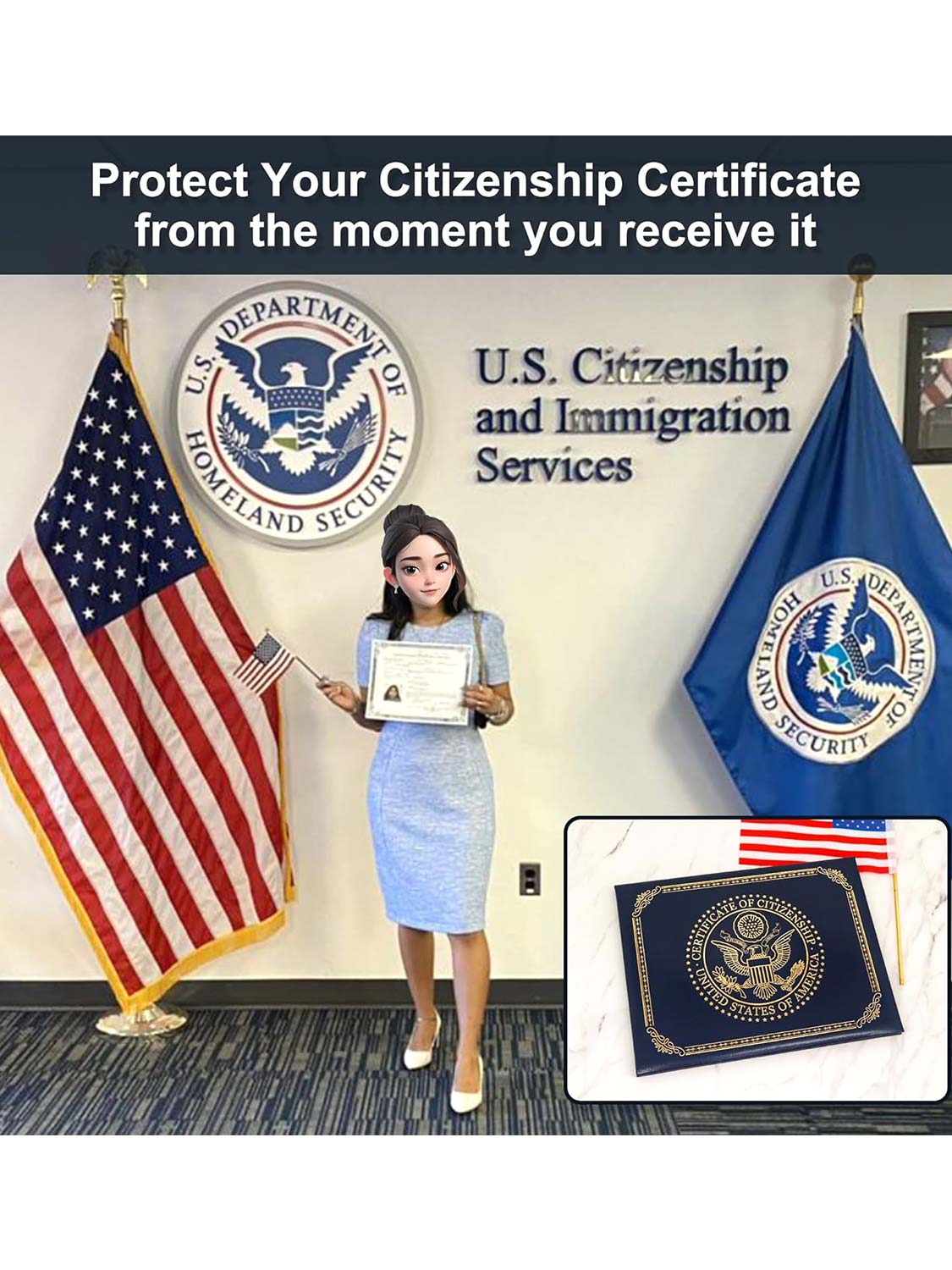 US Citizenship Certificate Holder Naturalization Smooth Leather Certificate Cover