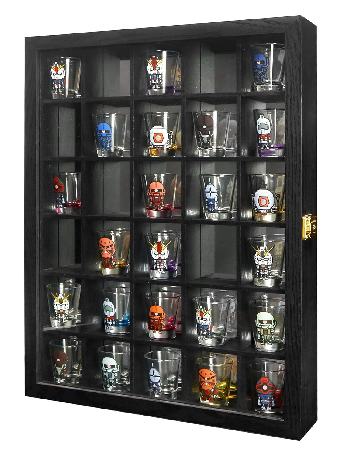 15.5*20 Black 30 Slots with Mirror Background Large Wooden Cabinet Rack Holder Wall Mounted Shadow Box