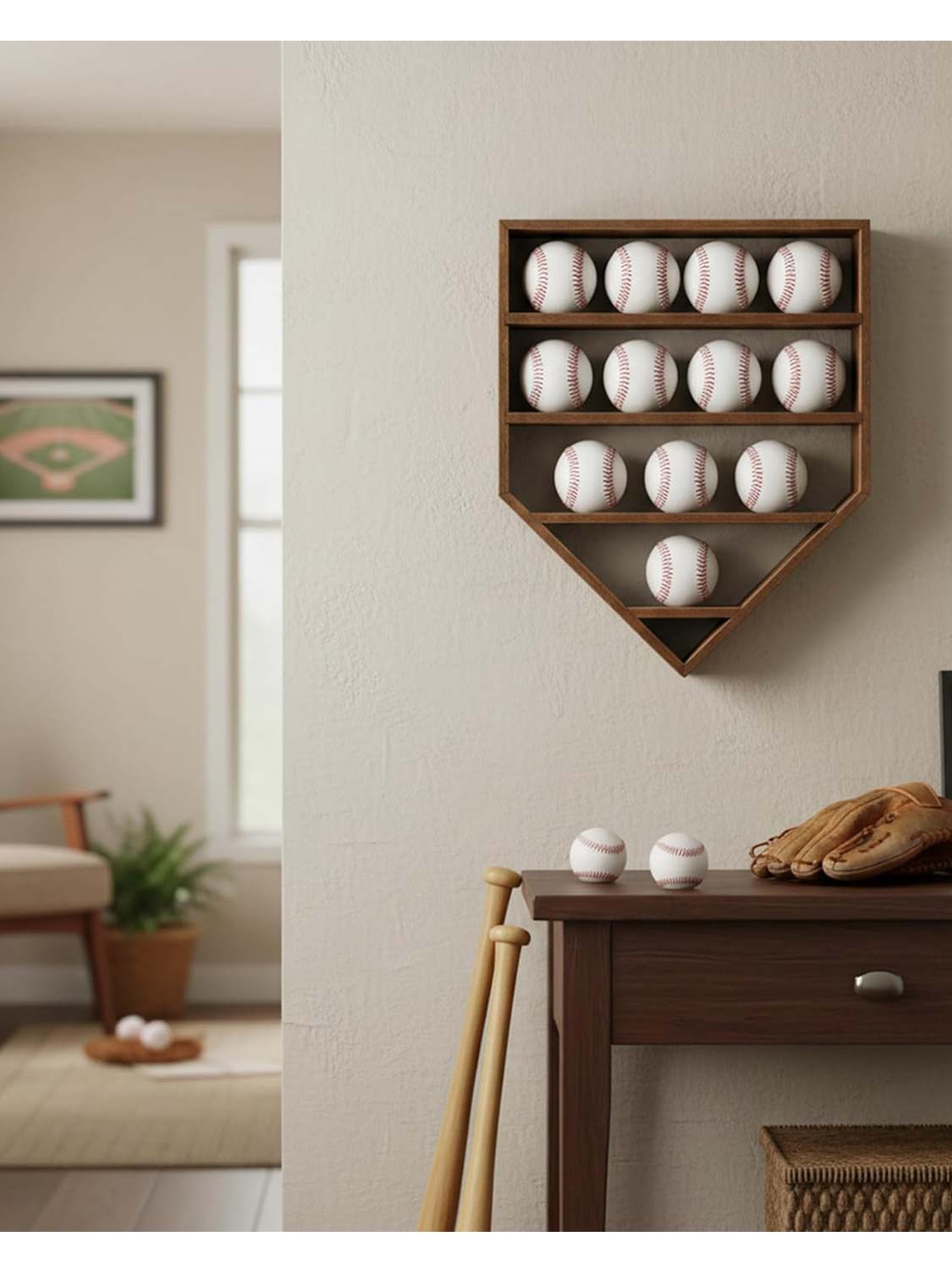 Wooden Autographed Baseball Shelves Display Case & Holder for 12 Balls - 3 Colors Available