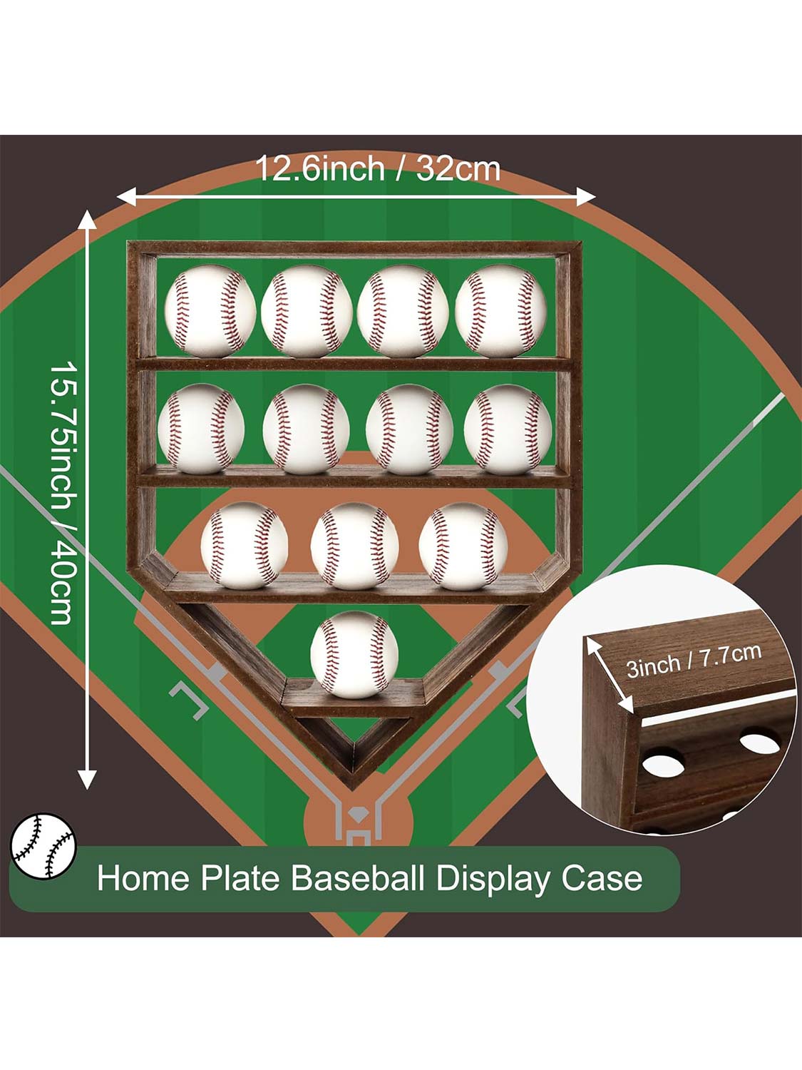 Wooden Autographed Baseball Shelves Display Case & Holder for 12 Balls - 3 Colors Available