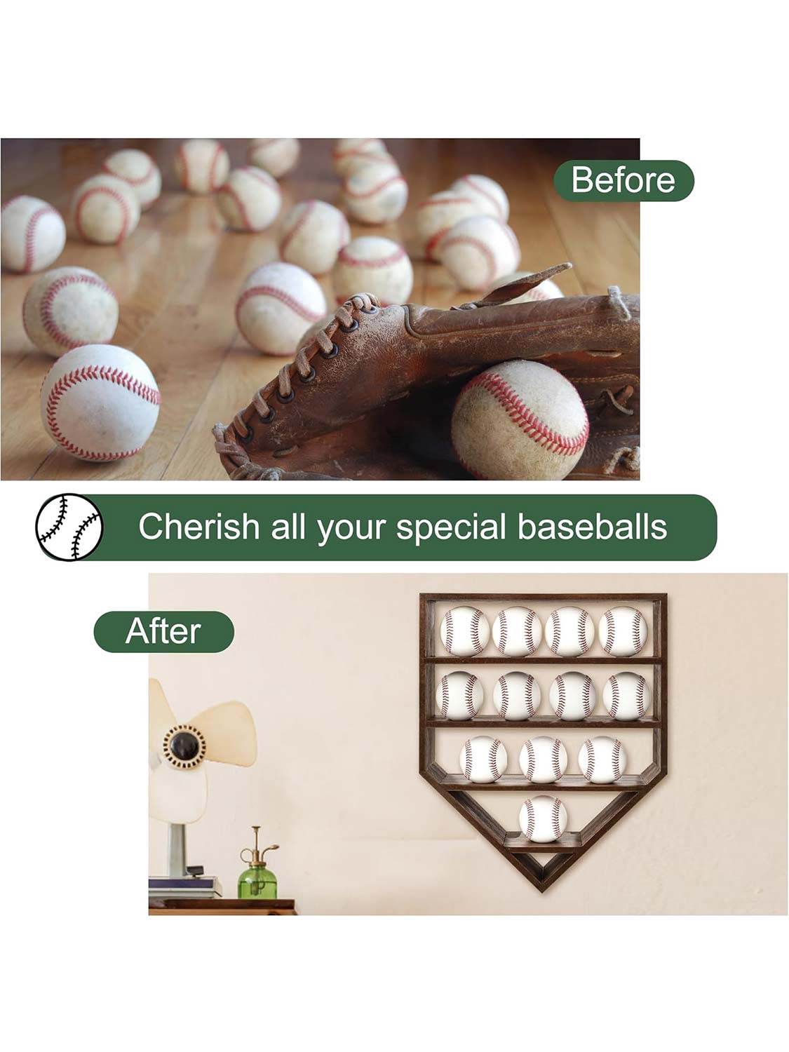 Wooden Autographed Baseball Shelves Display Case & Holder for 12 Balls - 3 Colors Available