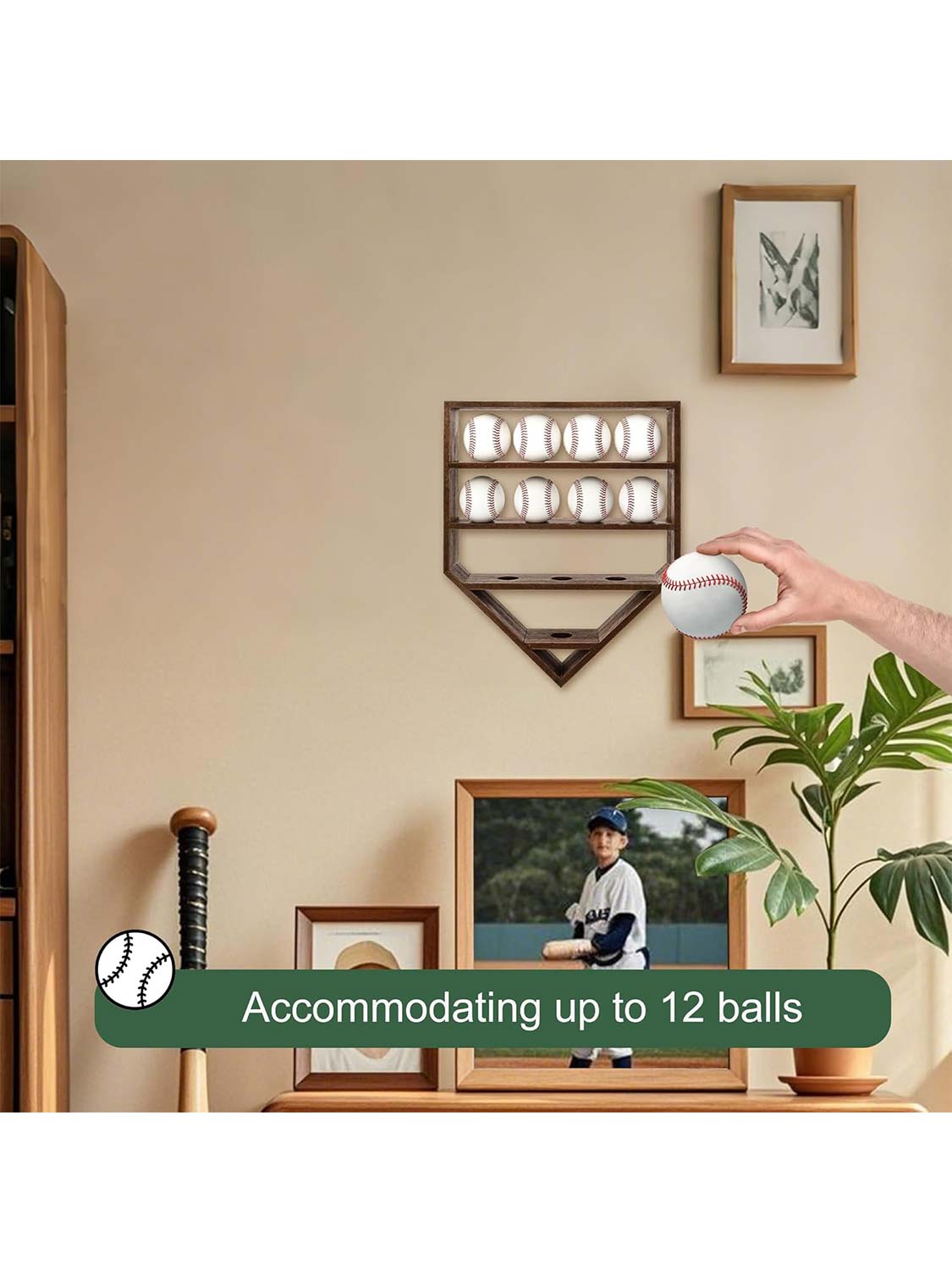 Wooden Autographed Baseball Shelves Display Case & Holder for 12 Balls - 3 Colors Available