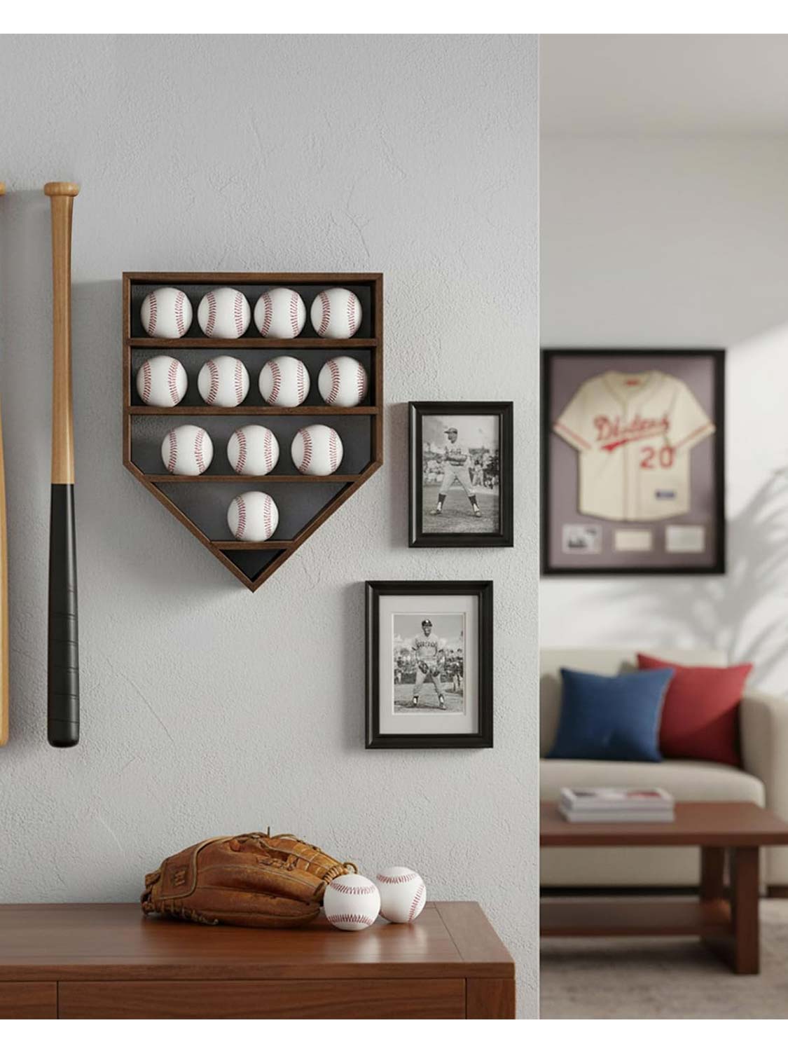 Wooden Autographed Baseball Shelves Display Case & Holder for 12 Balls - 3 Colors Available