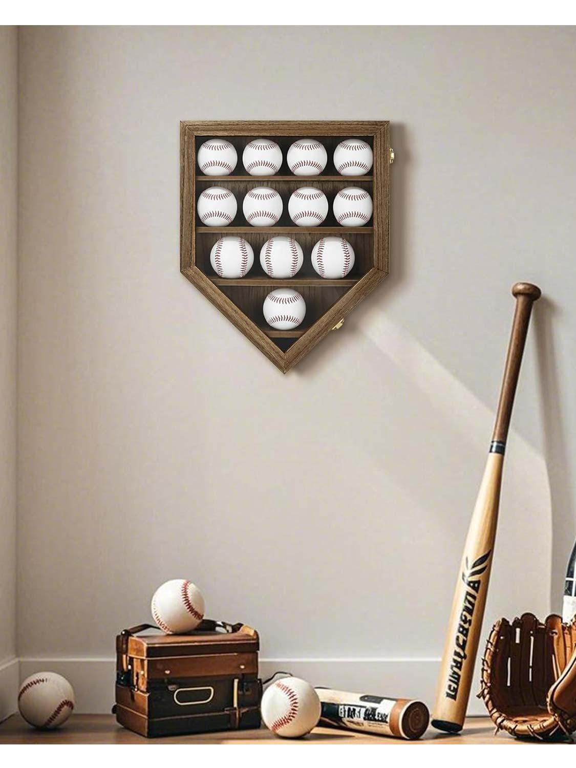 Wooden Autographed Baseball Shadow Box Display Case & Holder with HD Acrylic Front & UV Protection for 12 Balls - 3 Colors Available