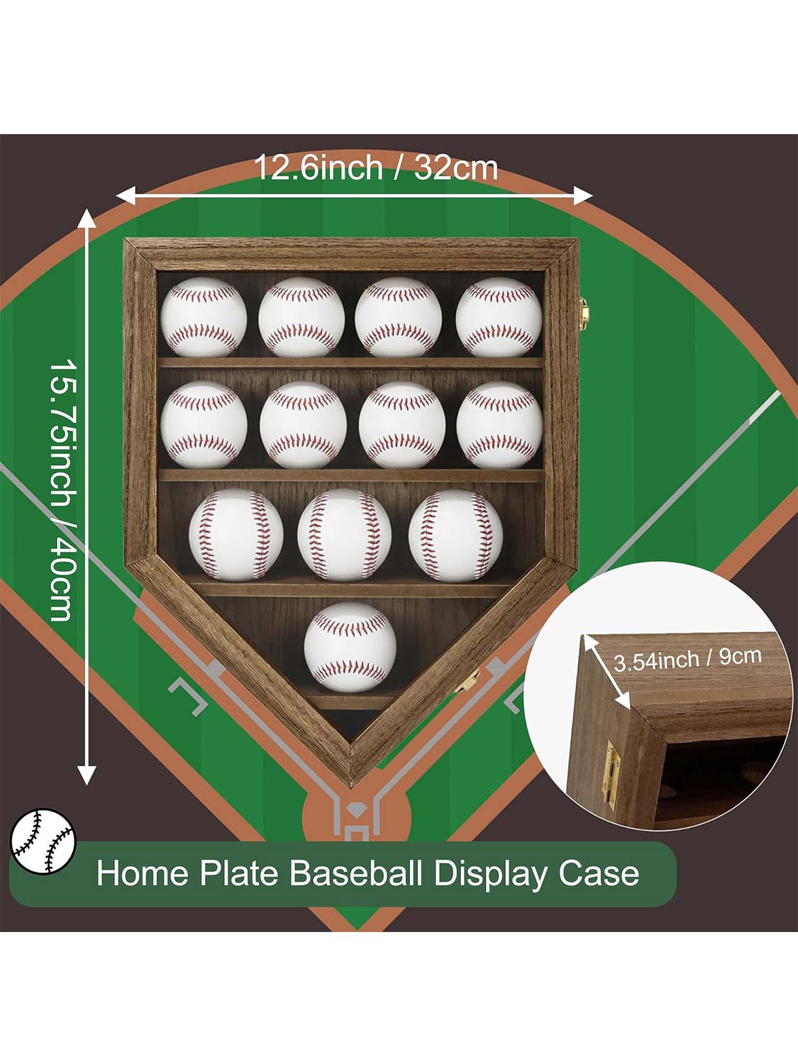 Wooden Autographed Baseball Shadow Box Display Case & Holder with HD Acrylic Front & UV Protection for 12 Balls - 3 Colors Available
