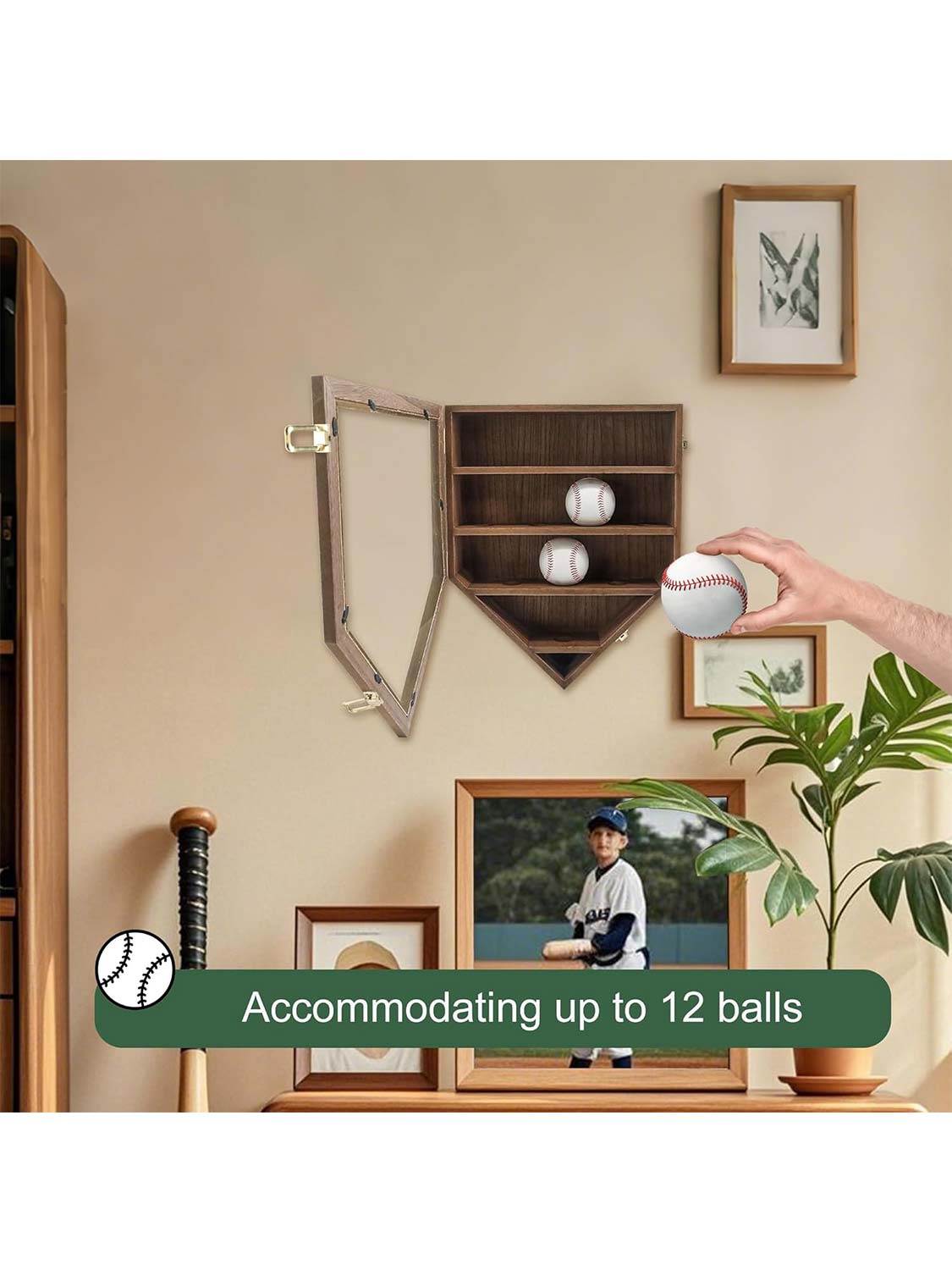 Wooden Autographed Baseball Shadow Box Display Case & Holder with HD Acrylic Front & UV Protection for 12 Balls - 3 Colors Available