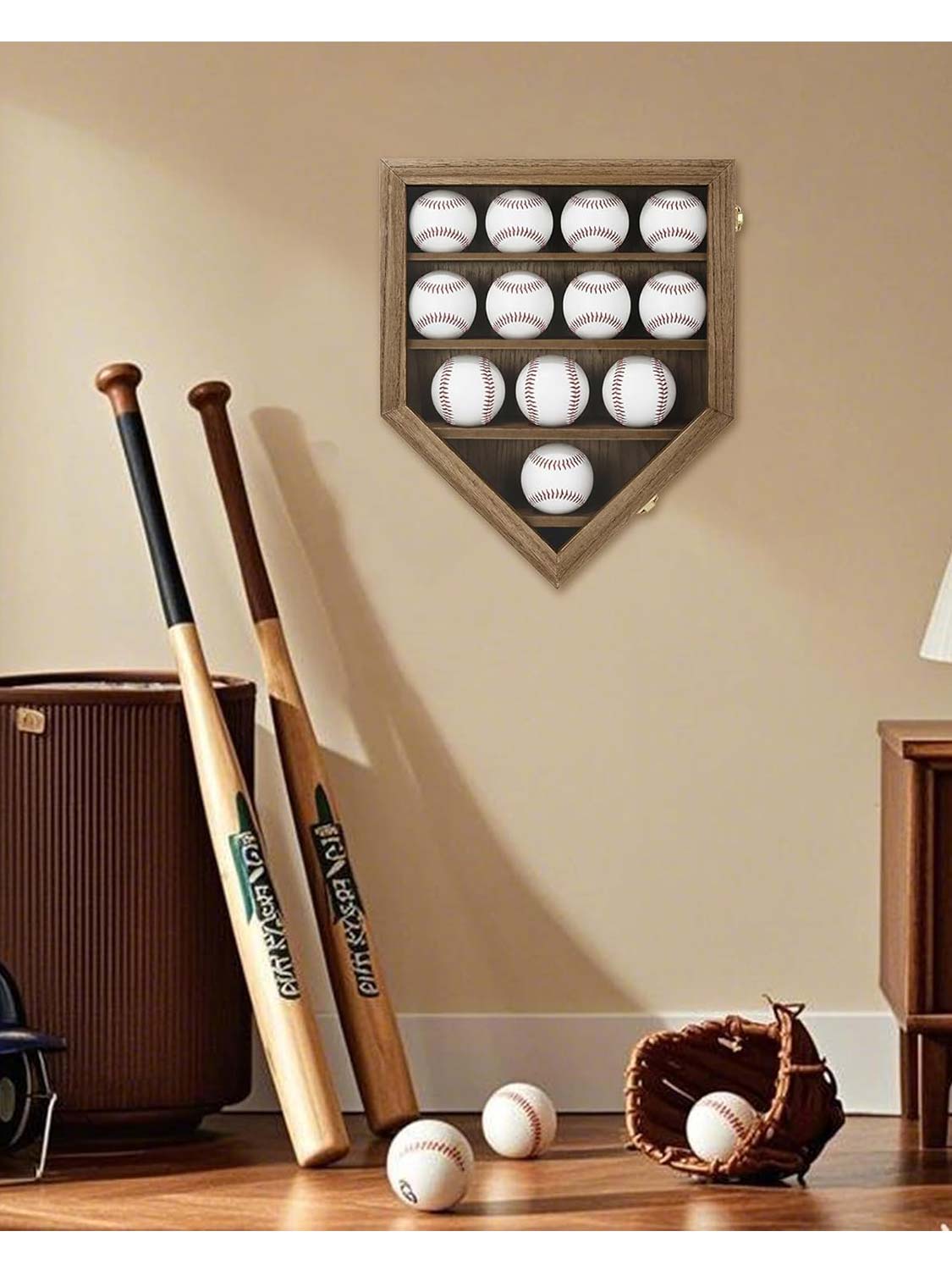 Wooden Autographed Baseball Shadow Box Display Case & Holder with HD Acrylic Front & UV Protection for 12 Balls - 3 Colors Available