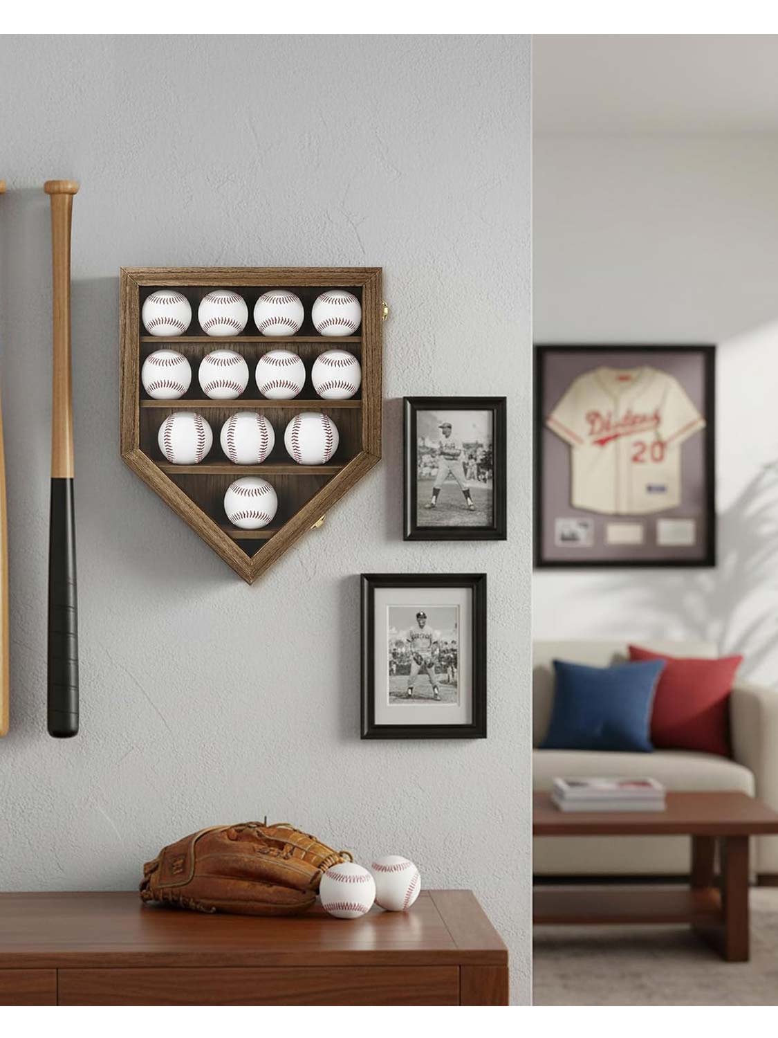 Wooden Autographed Baseball Shadow Box Display Case & Holder with HD Acrylic Front & UV Protection for 12 Balls - 3 Colors Available