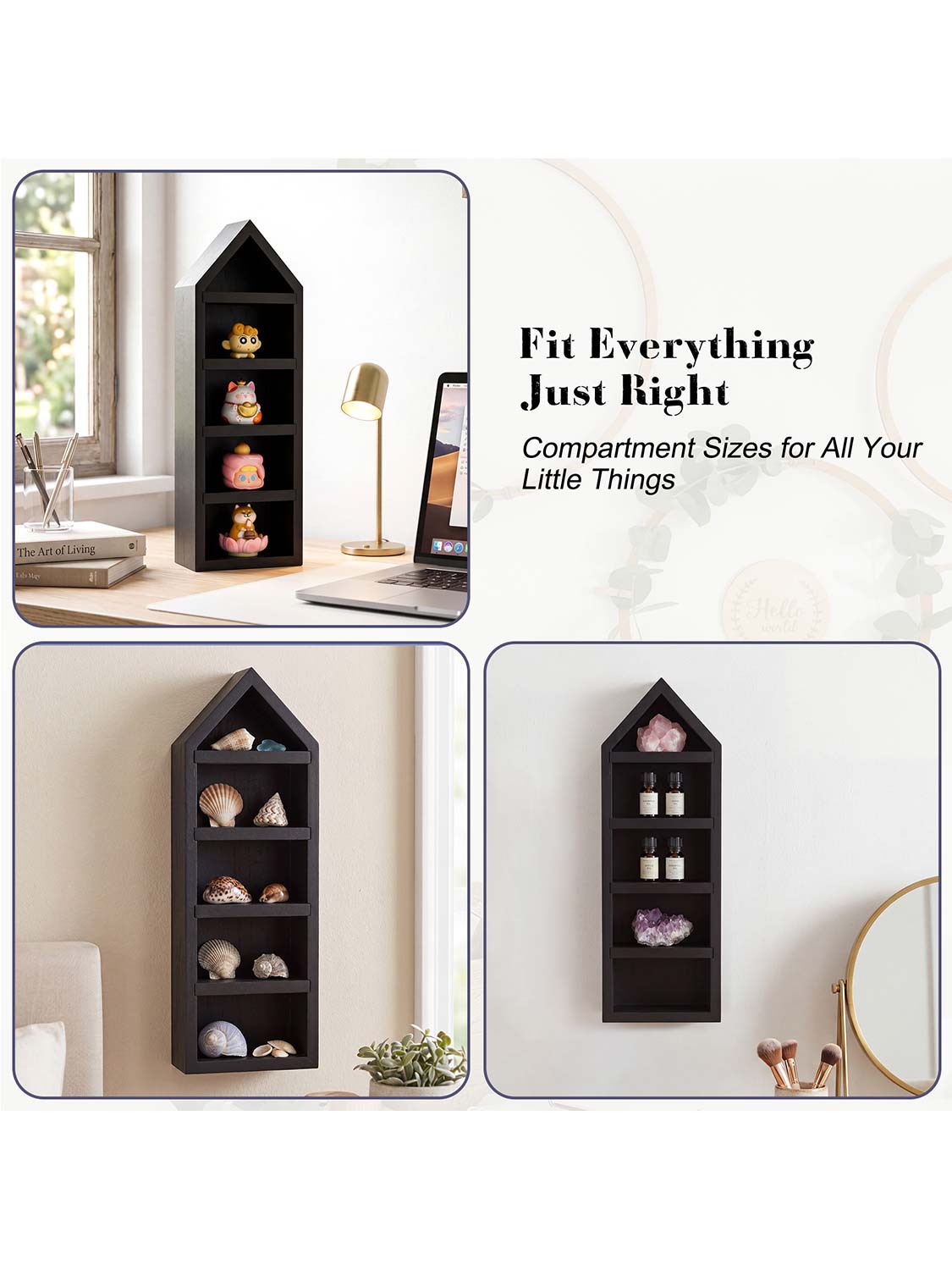 House Shaped Shadow Box with Removeable Shelves - Various Colors & Sizes Available