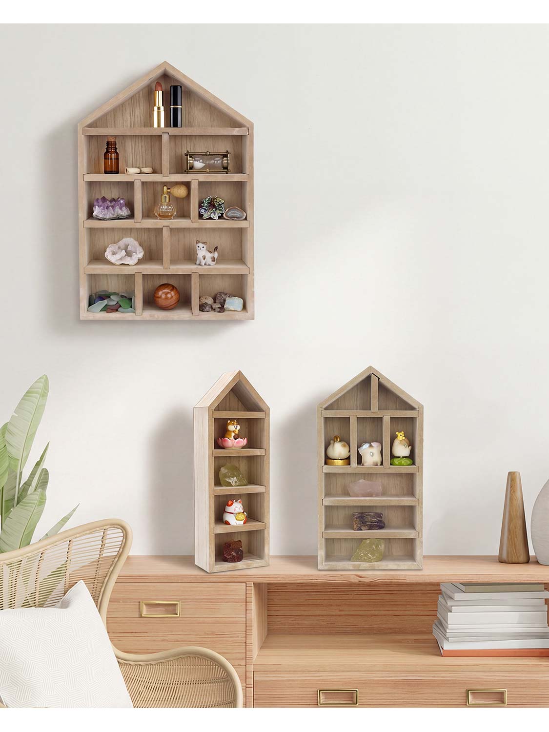 House Shaped Shadow Box with Removeable Shelves - Various Colors & Sizes Available