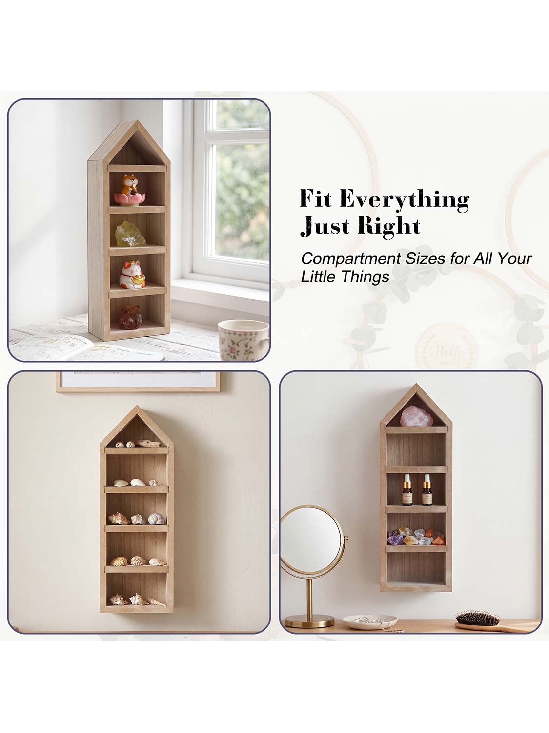 House Shaped Shadow Box with Removeable Shelves - Various Colors & Sizes Available