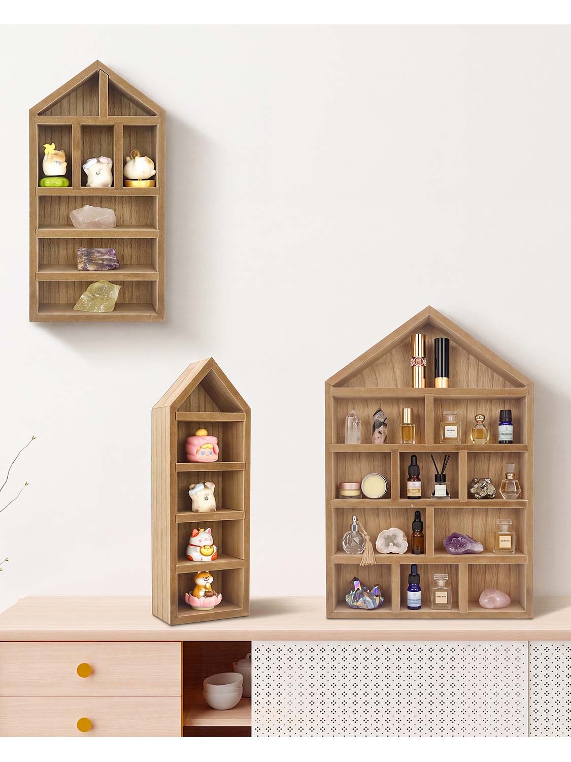 House Shaped Shadow Box with Removeable Shelves - Various Colors & Sizes Available