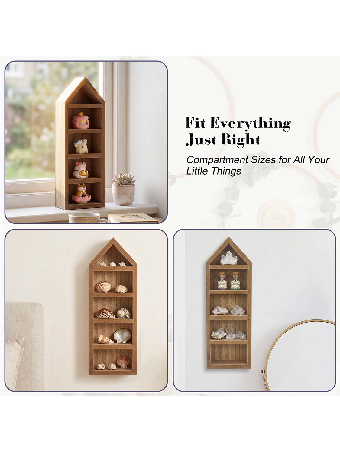 House Shaped Shadow Box with Removeable Shelves - Various Colors & Sizes Available