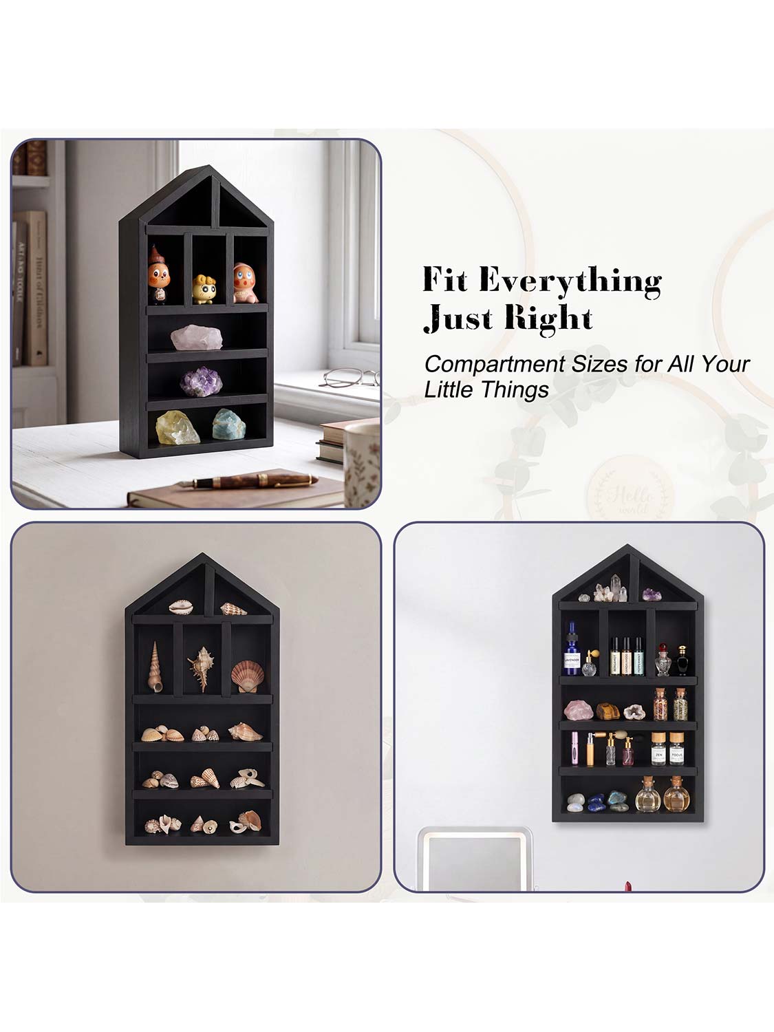 House Shaped Shadow Box with Removeable Shelves - Various Colors & Sizes Available