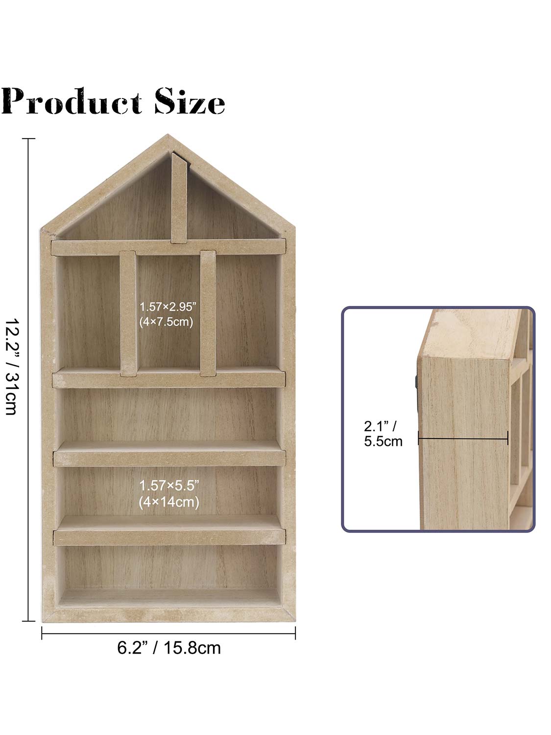 House Shaped Shadow Box with Removeable Shelves - Various Colors & Sizes Available