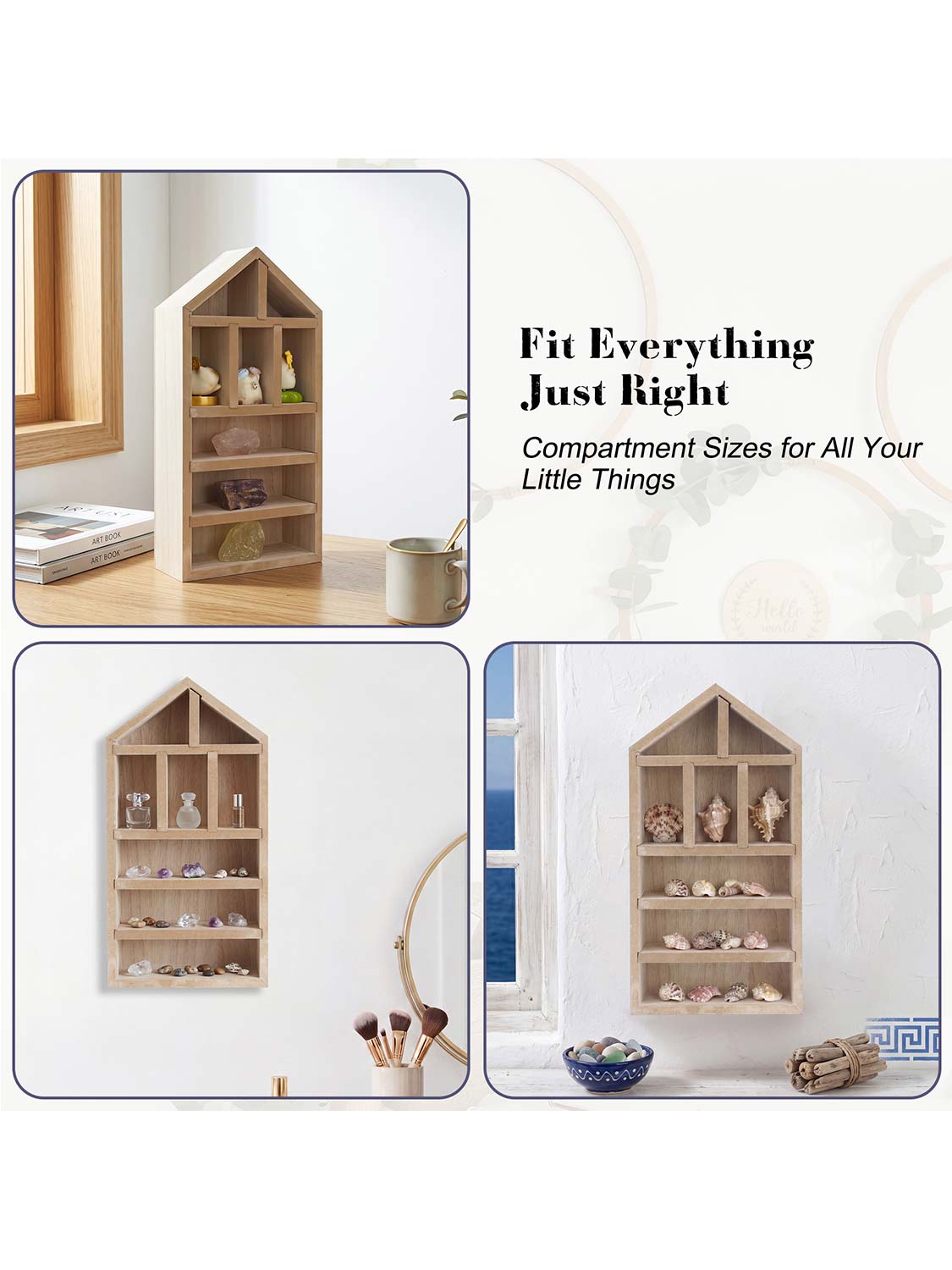 House Shaped Shadow Box with Removeable Shelves - Various Colors & Sizes Available